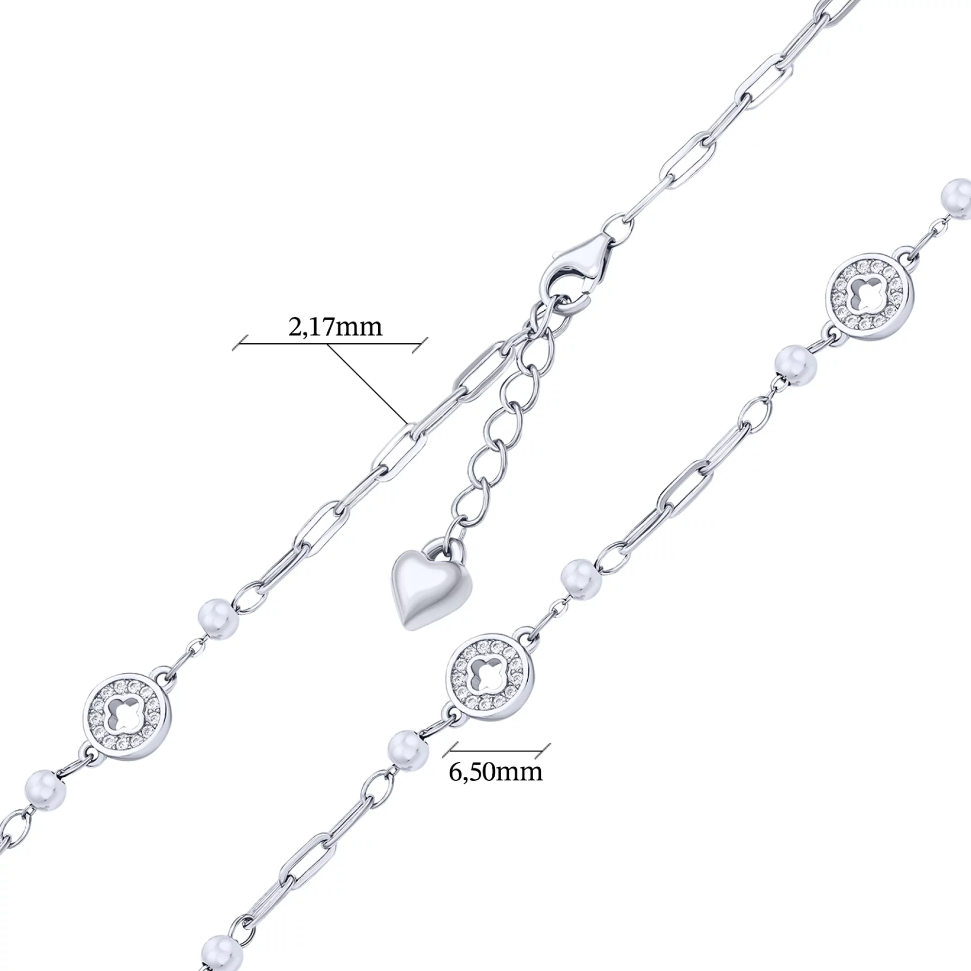 Браслет "Клевер" серебряный с фианитами якорное плетение - 1644845 – изображение 3