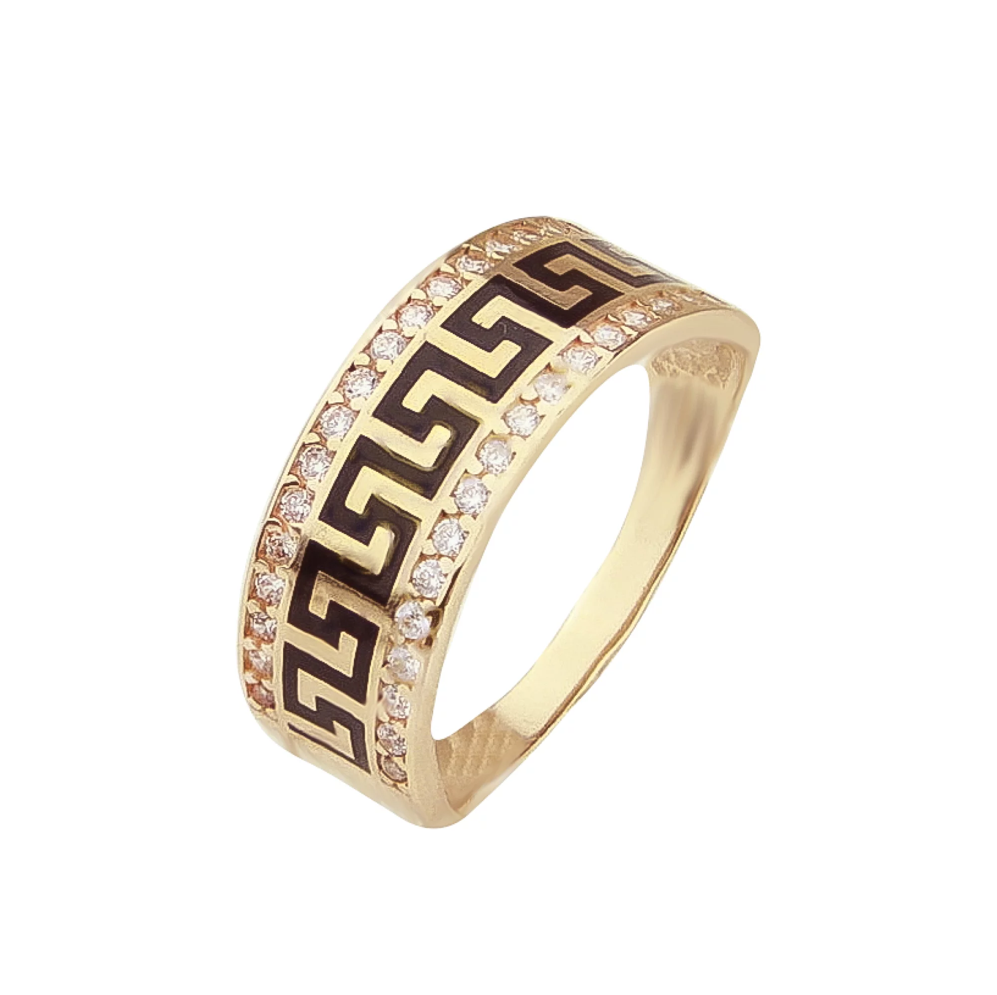 Золотое кольцо с фианитами и эмалью - 495238 – изображение 1
