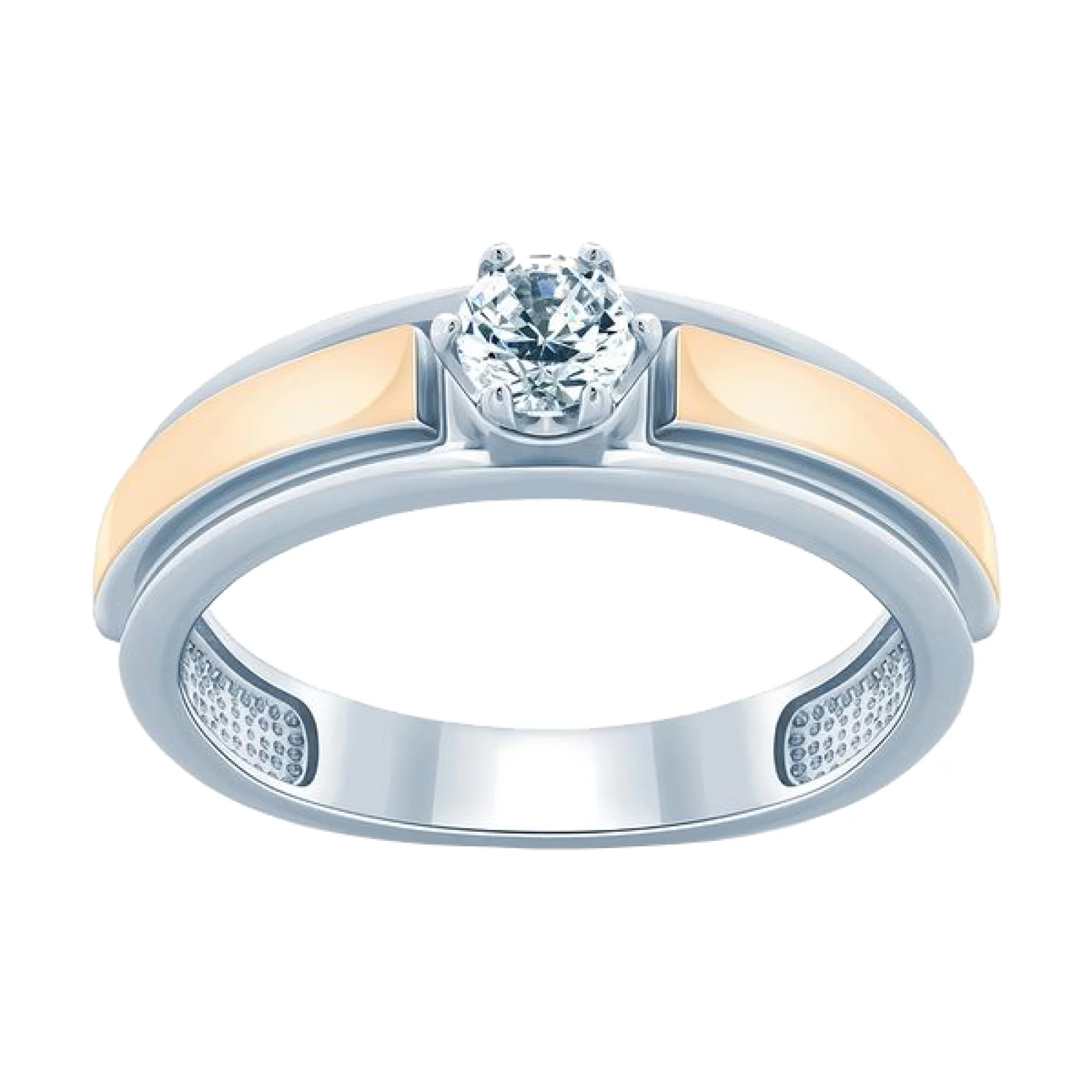 Серебряное кольцо с позолотой и фианитом - 474175 – изображение 1