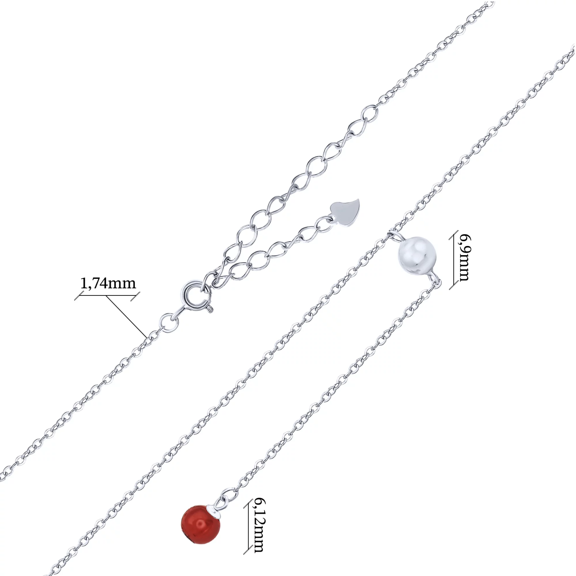 Серебряное колье-галстук с кораллом якорное плетение - 1652855 – изображение 3