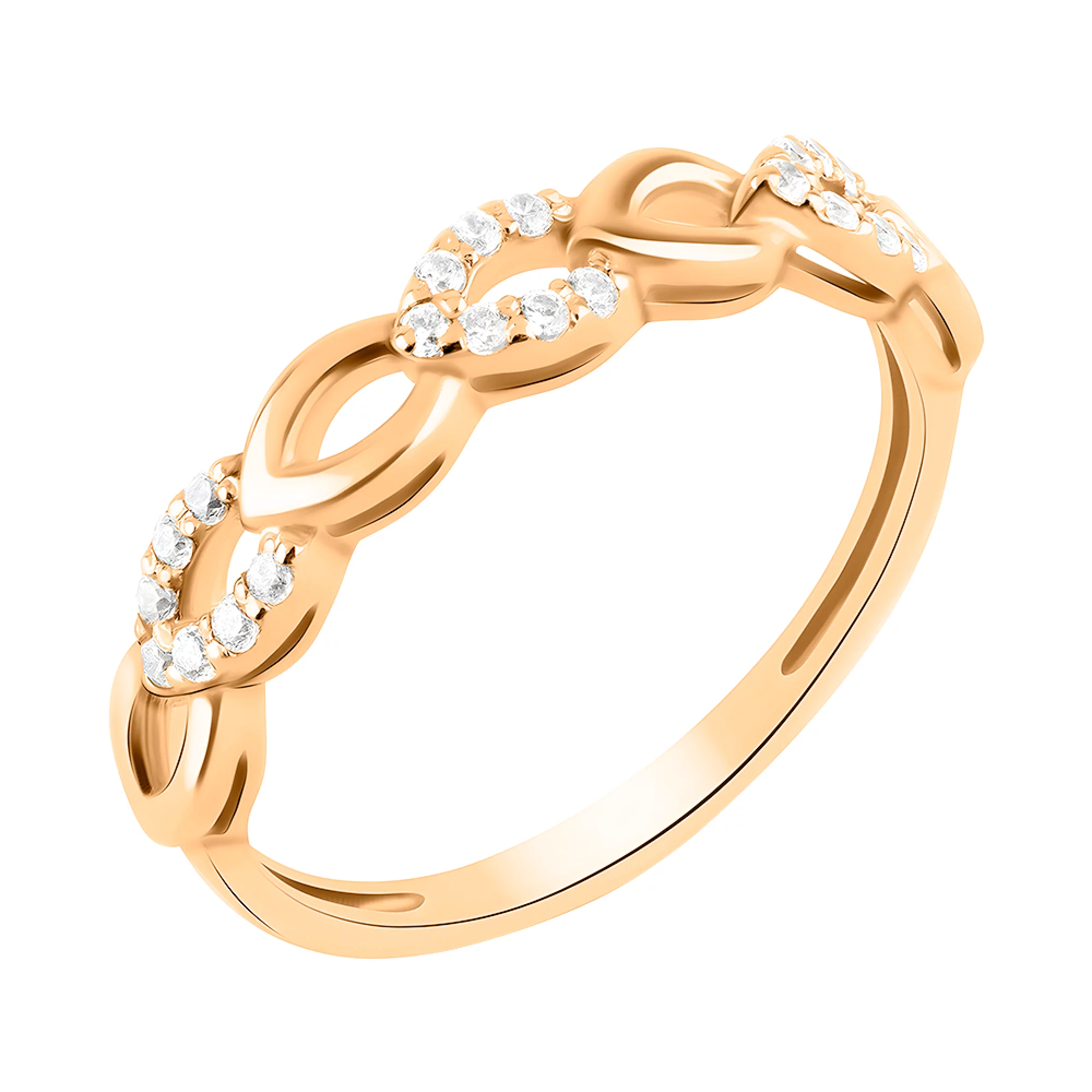 Золотое кольцо "Плетение" с фианитами - 1553709 – изображение 1