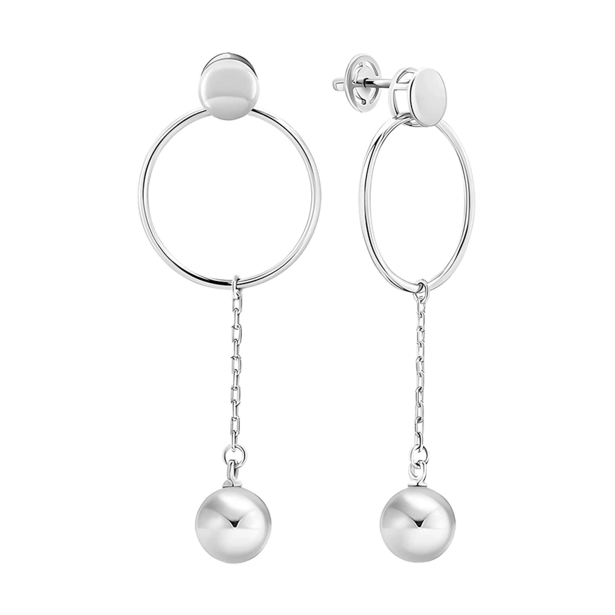 Срібні сережки-гвоздики з підвісами "Кулі" - 405951 – зображення 1