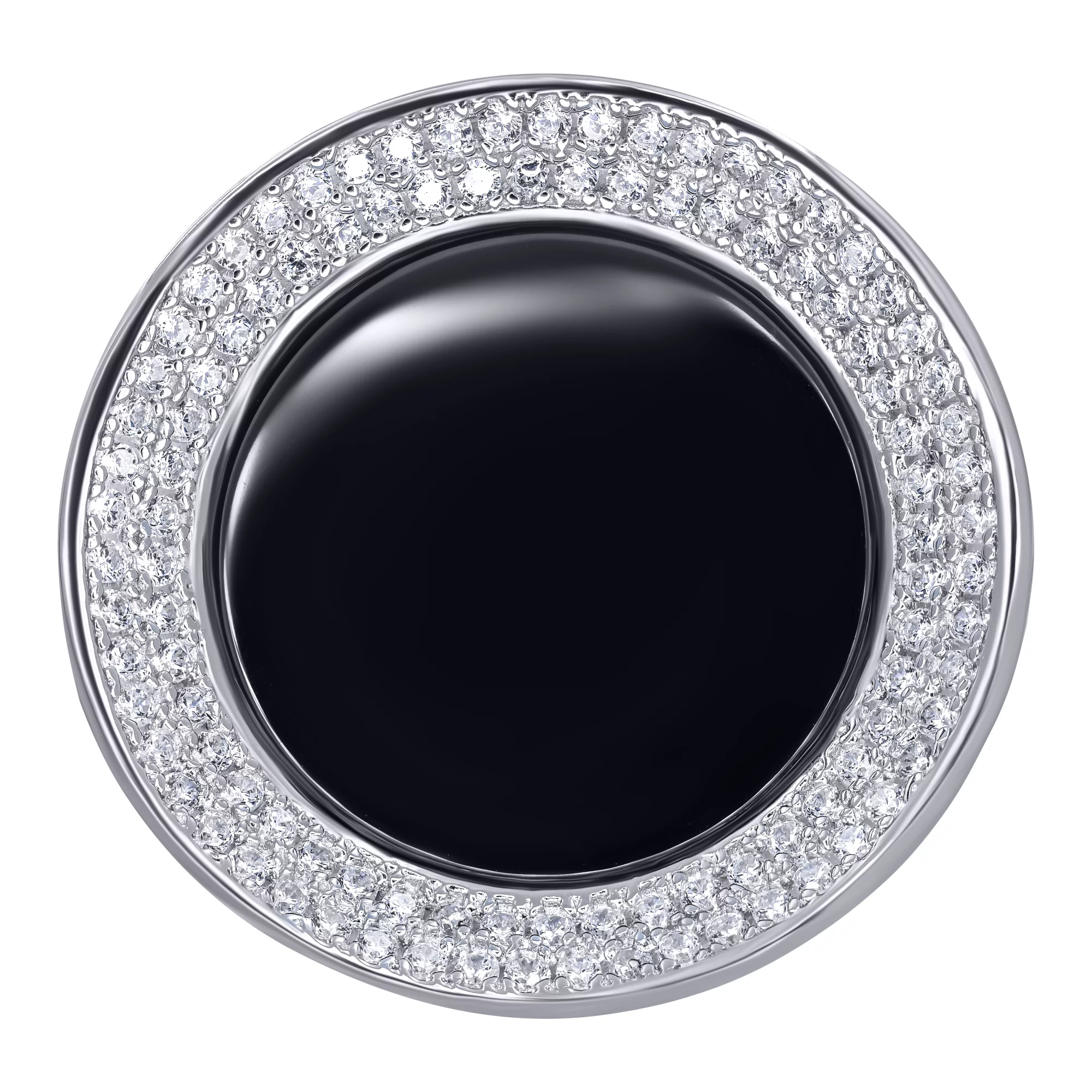 Кольцо серебряное с ониксом и фианитом - 966533 – изображение 2