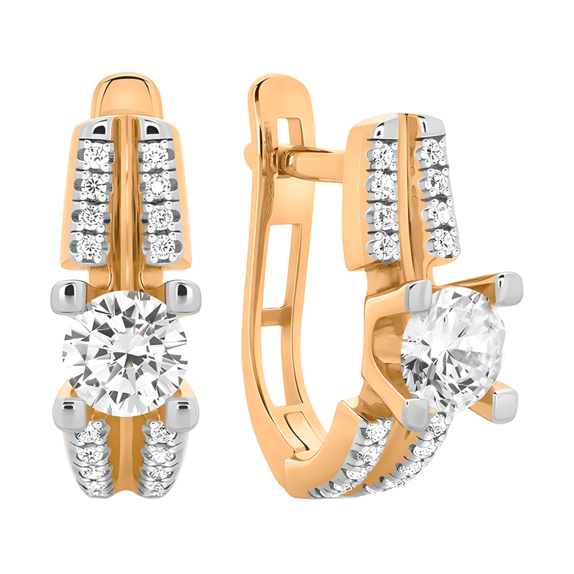 Серьги с фианитами в комбинированном золоте - 406740 - 1