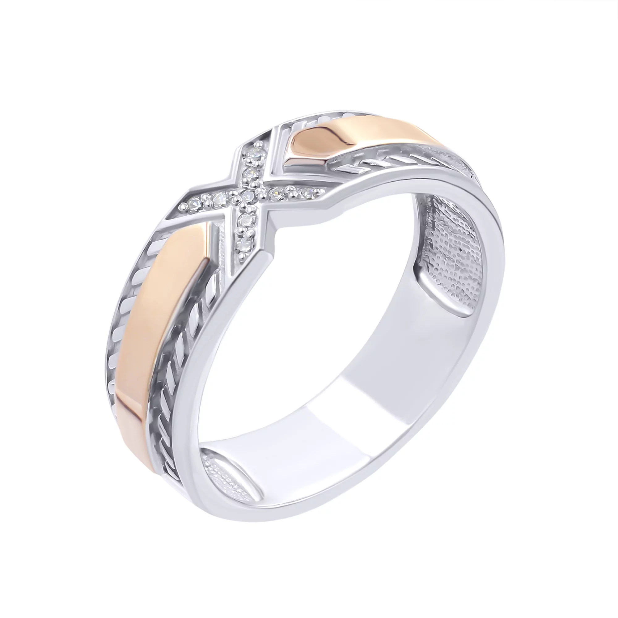 Серебряное кольцо с позолотой и фианитом - 474176 – изображение 1