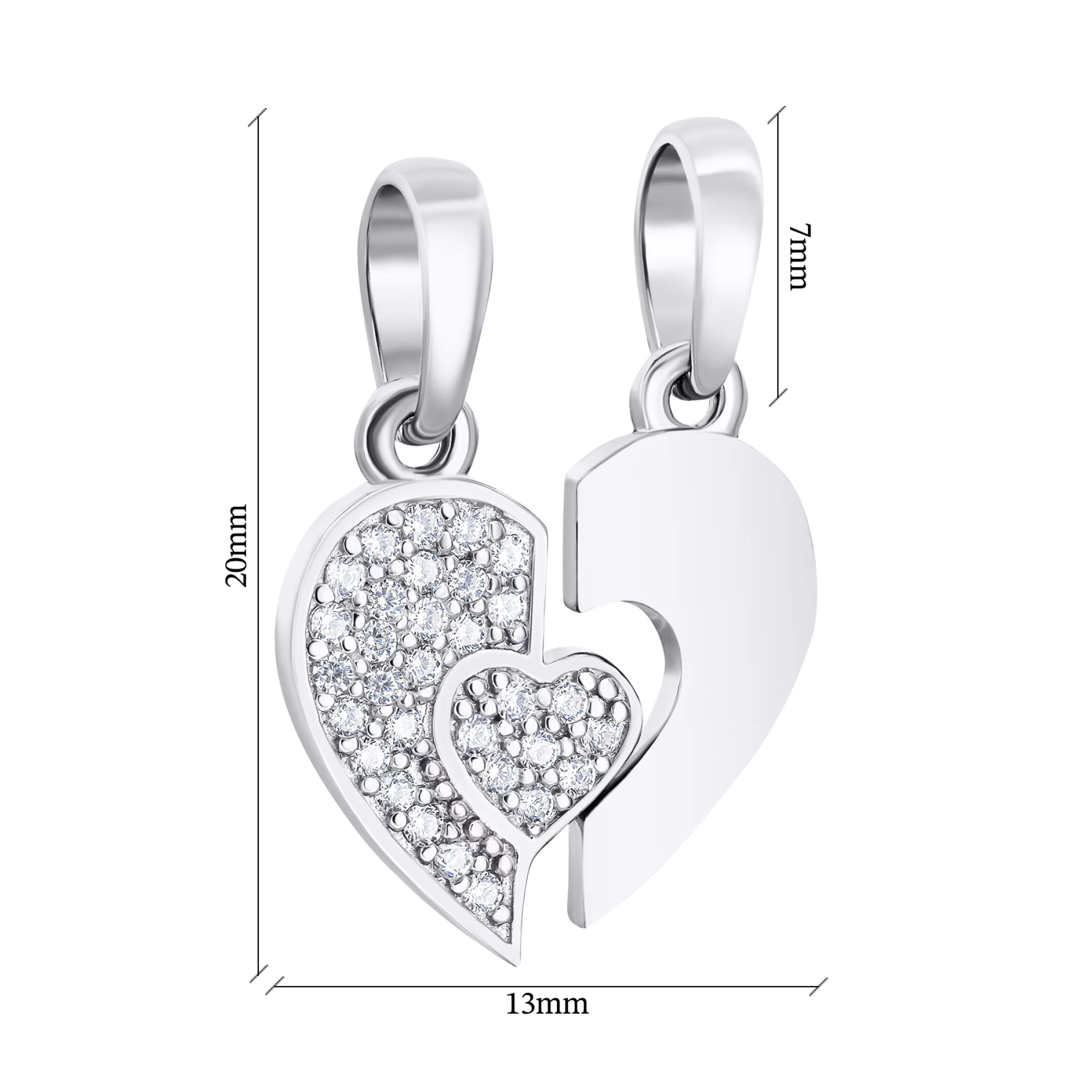 Парний підвіс "Закохані Серця" зі срібла з фіанітами - 1546054 – зображення 2