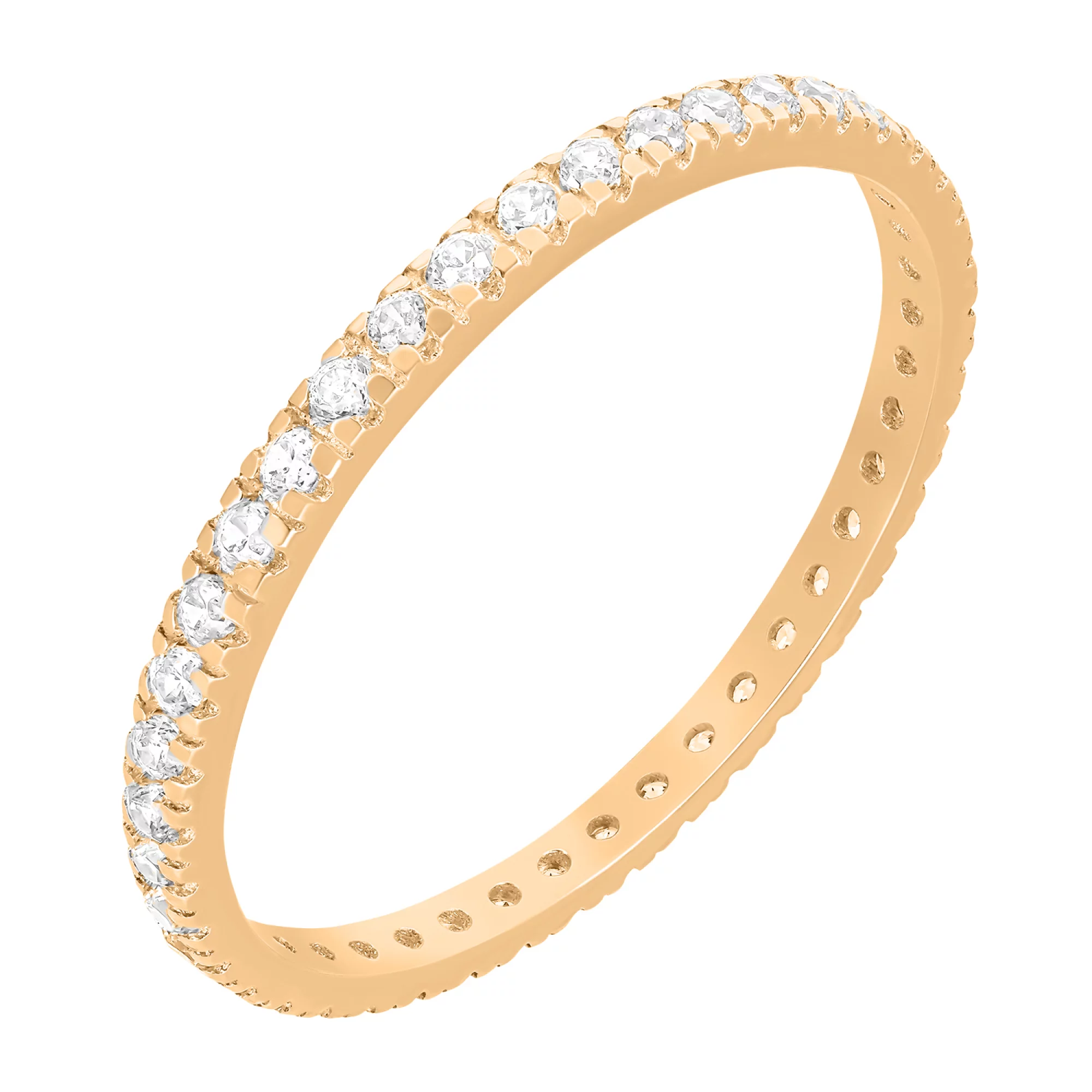 Тонкое кольцо из красного золота с дорожкой фианитов - 1557176 – изображение 1