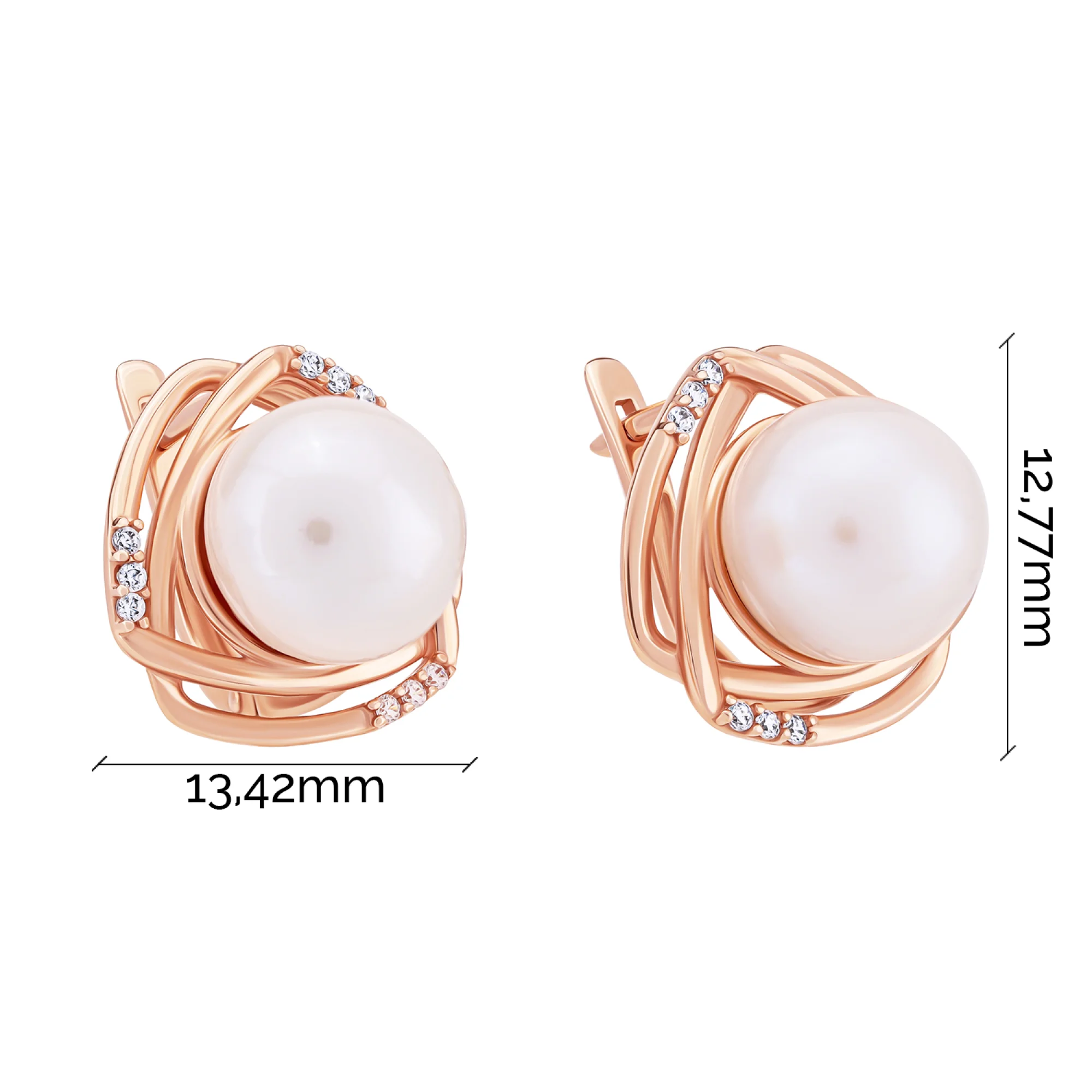 Сережки из красного золота с жемчугом и фианитами - 1690339 - 5