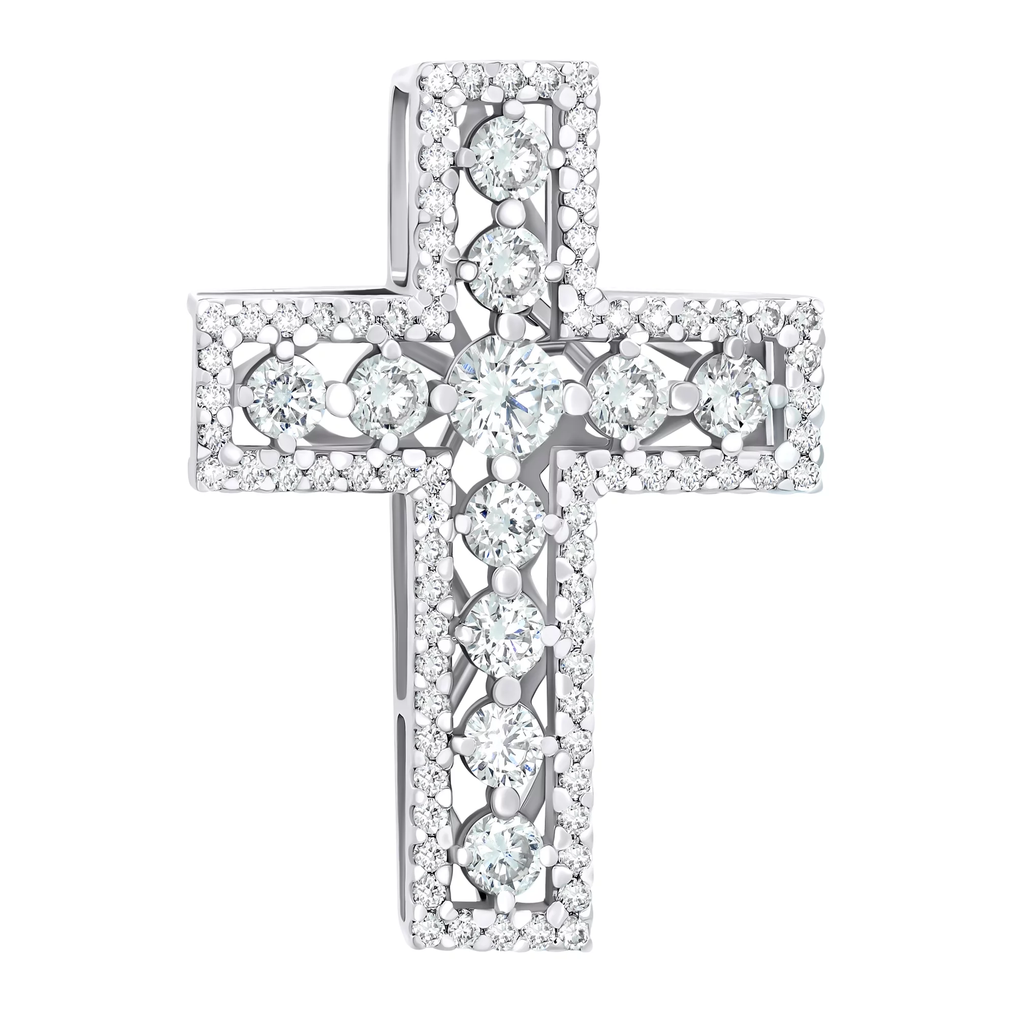 Хрестик з білого золота з діамантами - 908334 – зображення 1