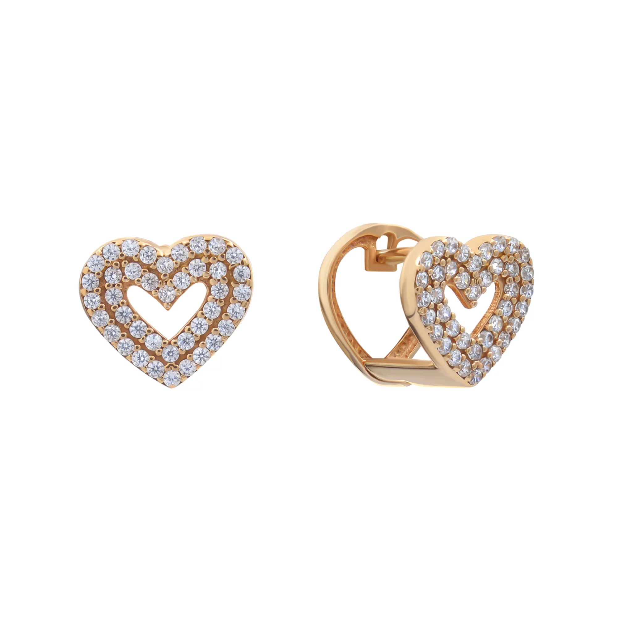 Сережки золотые с фианитами Сердце - 770780 – изображение 1