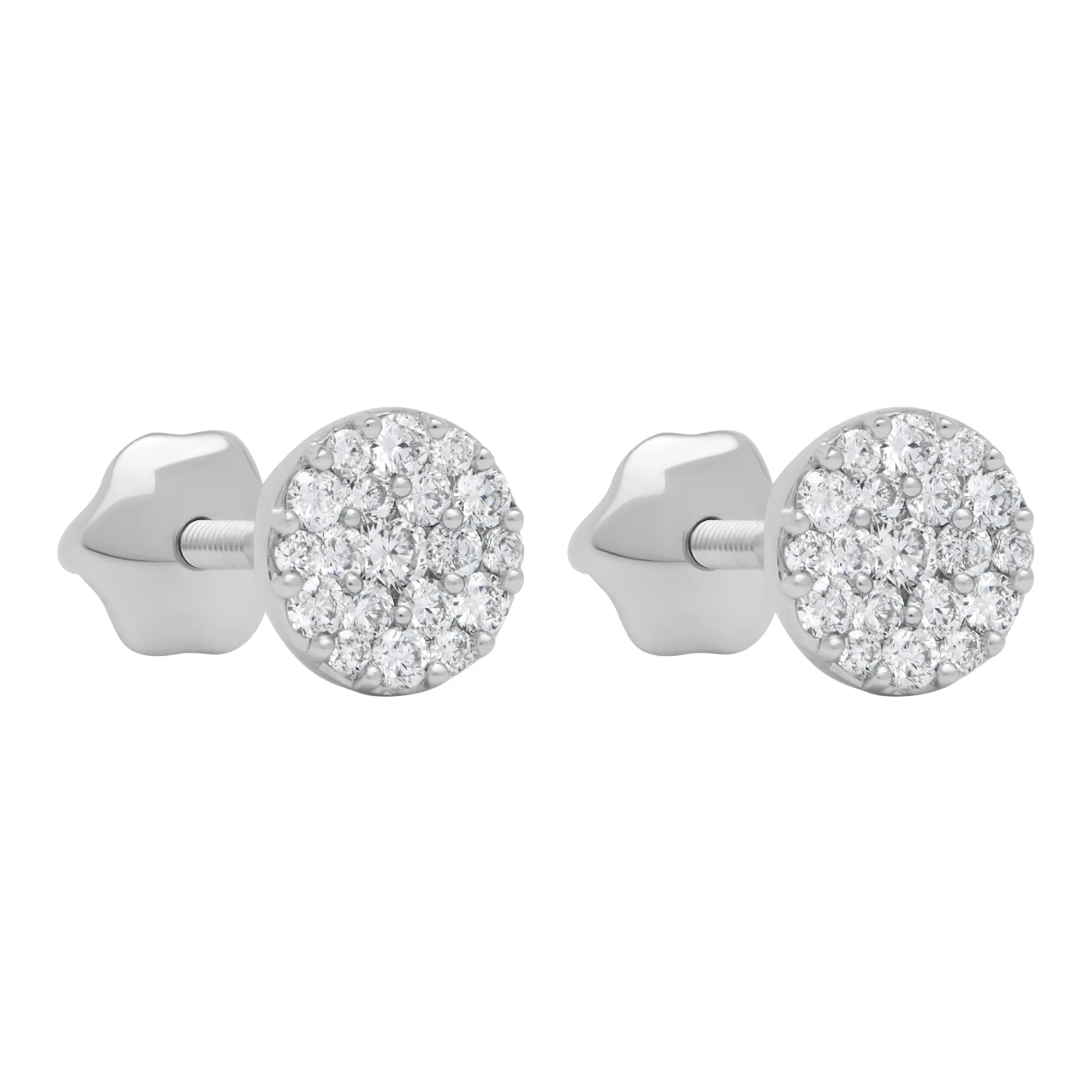 Круглі сережки-гвоздики з білого золота з діамантами - 1738521 – зображення 1