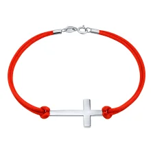 Подвійний шовковий браслет зі вставкою зі срібла "Хрестик" - 2223339