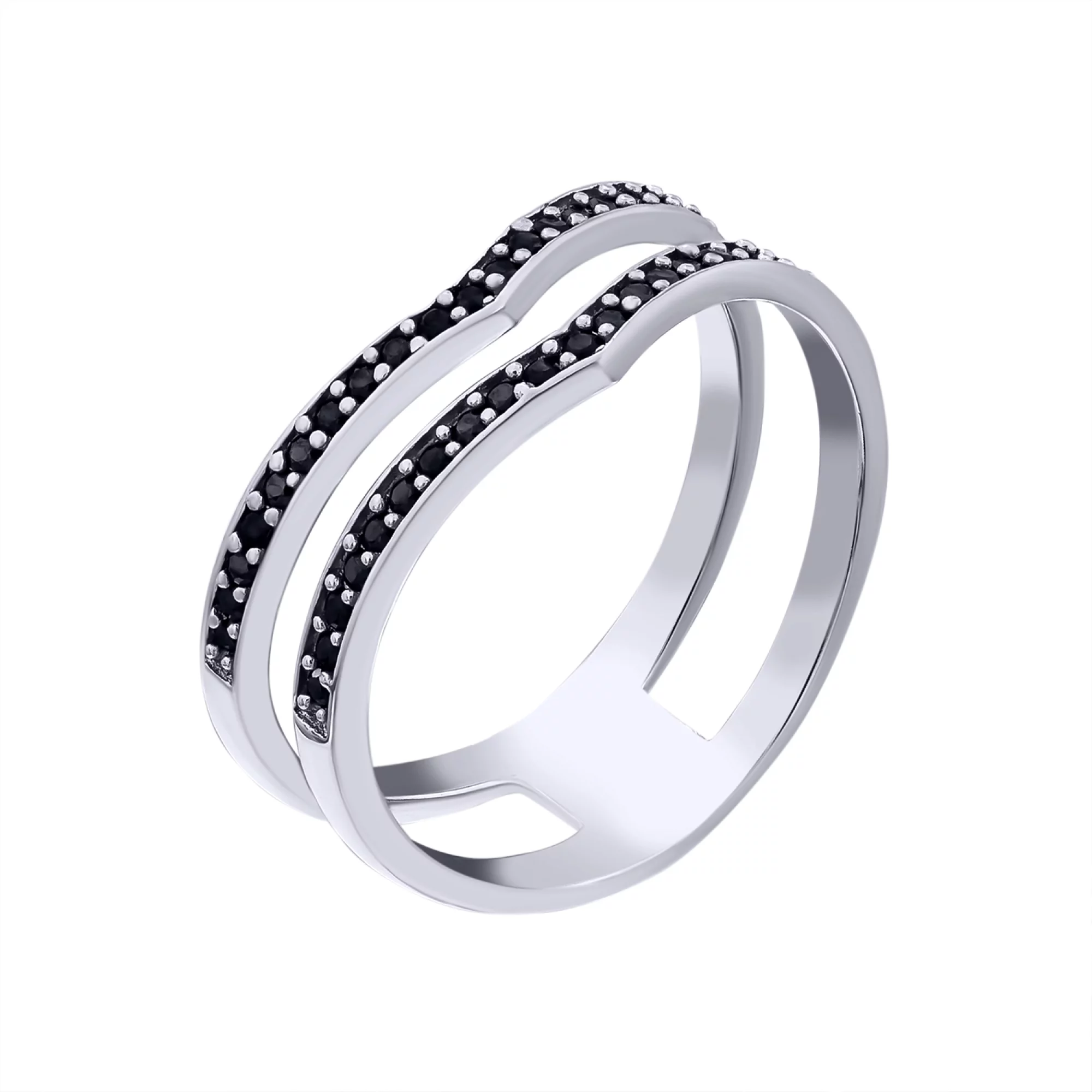 Кольцо серебряное с черным цирконием  - 859330 – изображение 1