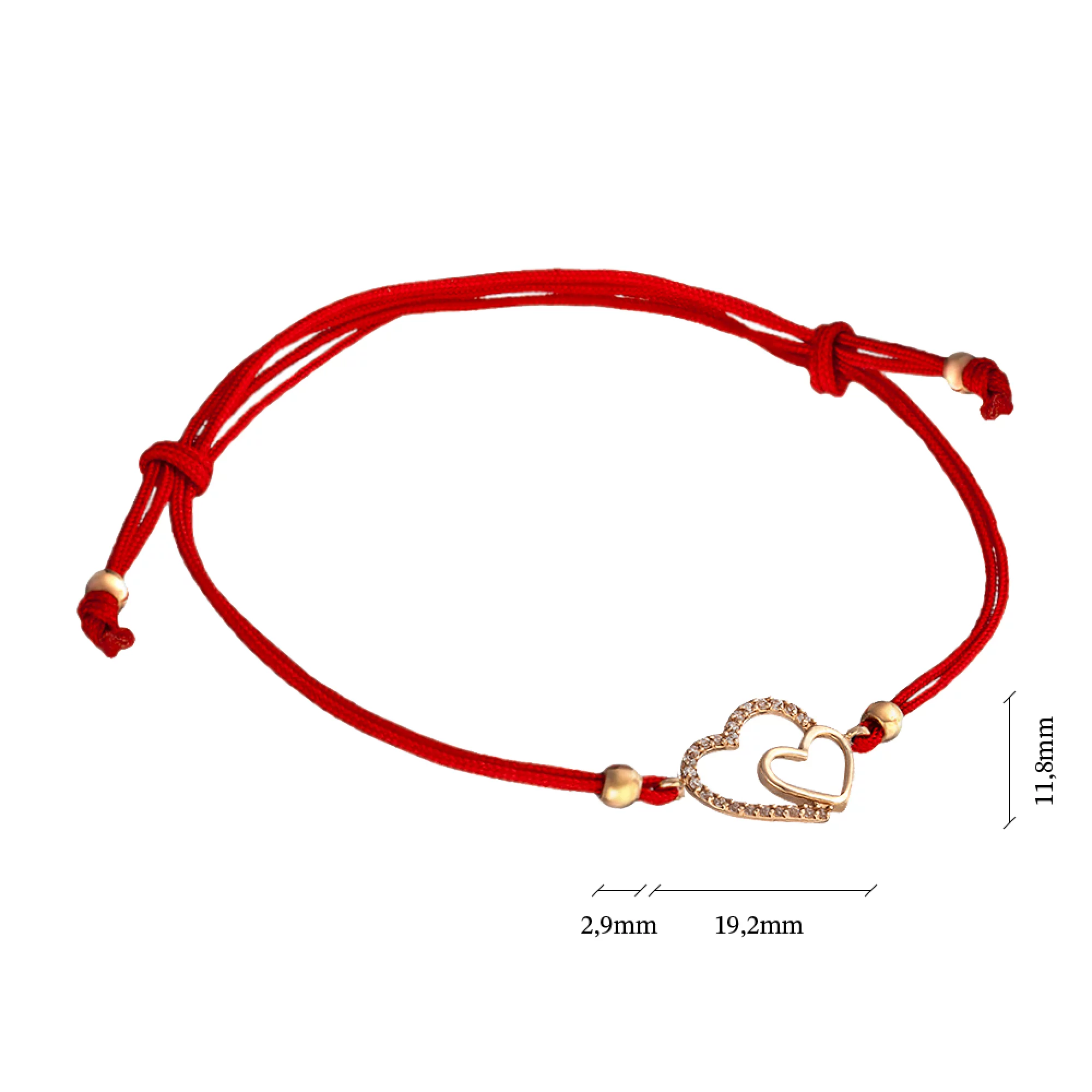 Червона нитка із золотою вставкою з фіанітами Серце - 443943 – зображення 2