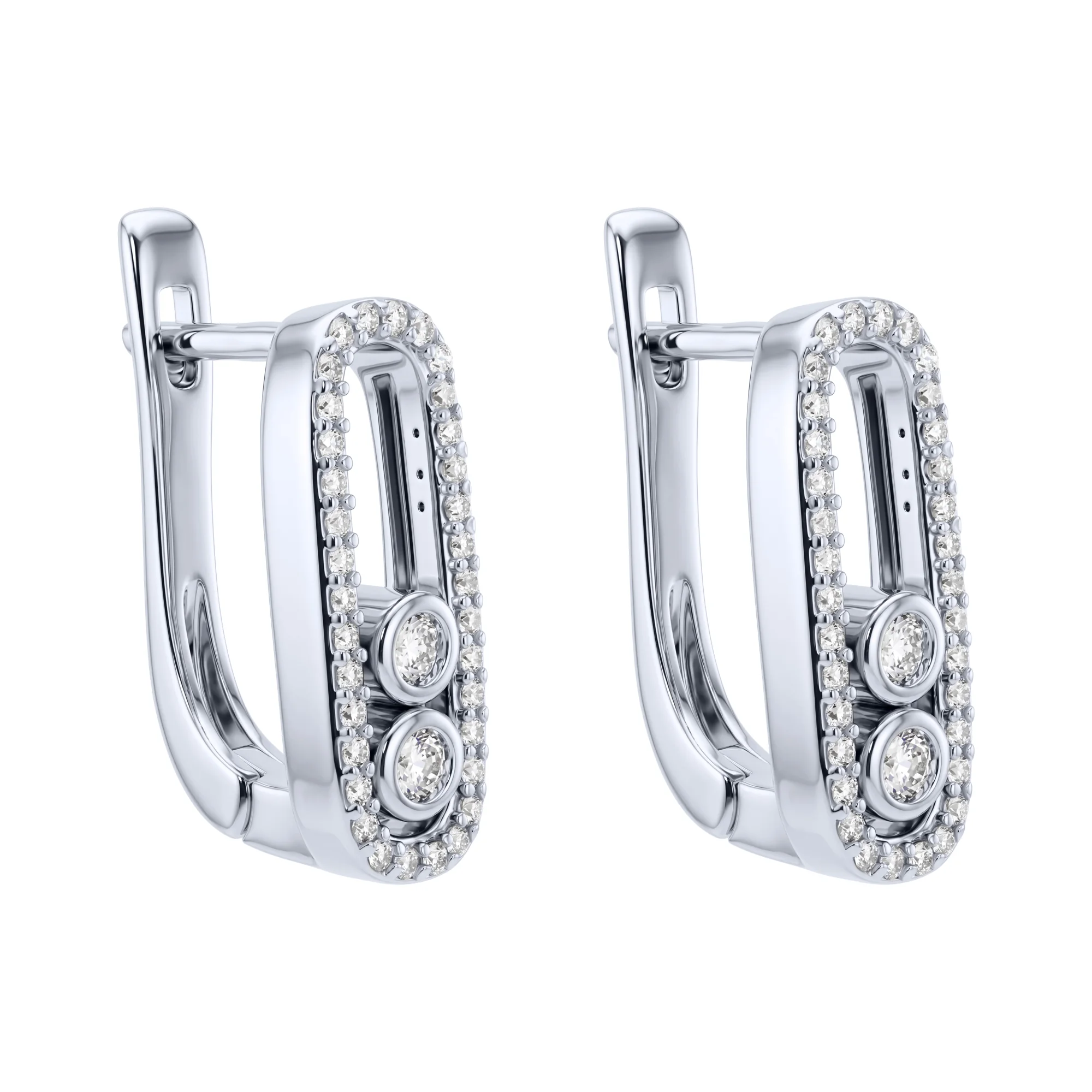 Серебряные серьги с подвижными фианитами  - 2225297 - 1