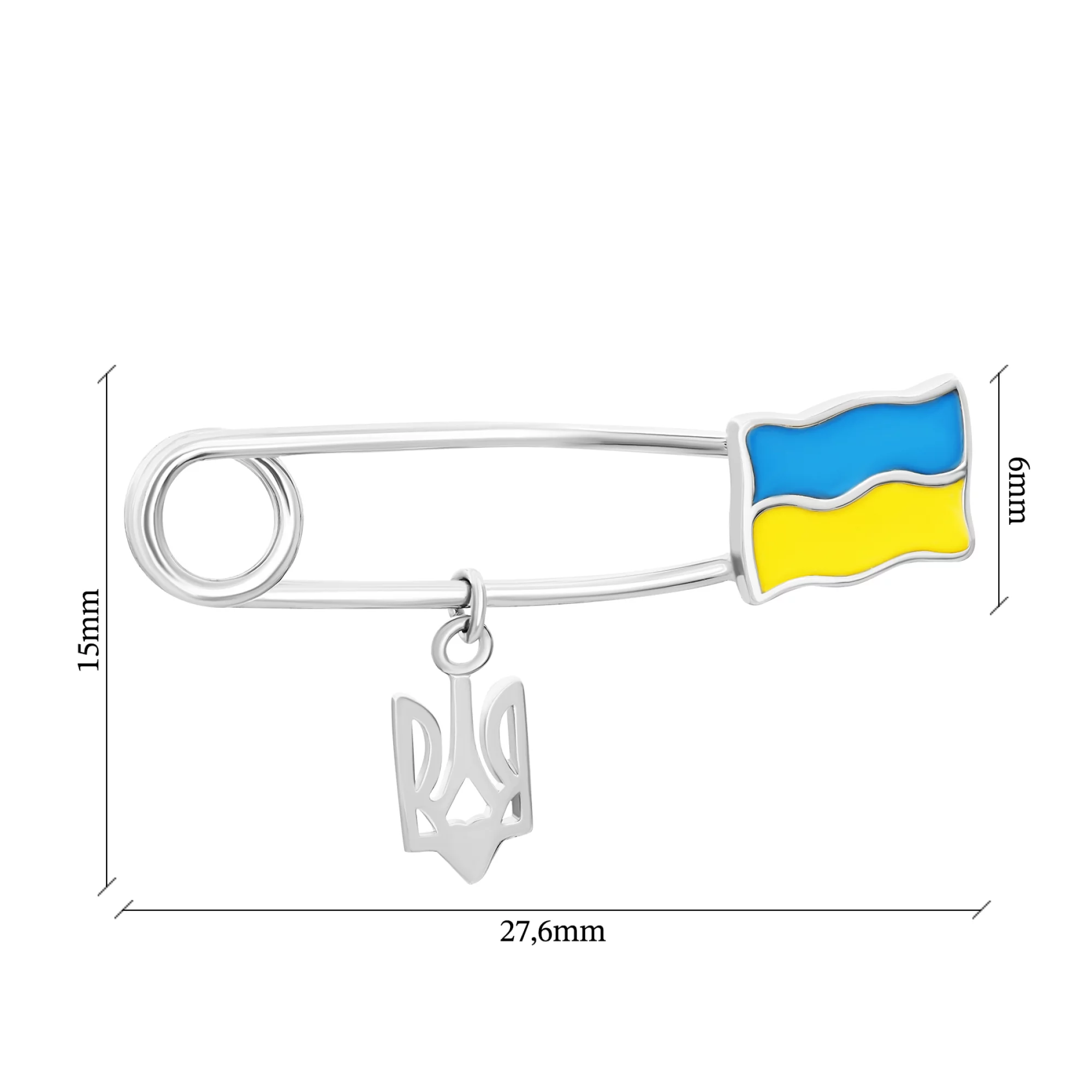 Шпилька зі срібла з підвіскою "Герб України-Тризуб" з емаллю - 1565372 – зображення 2
