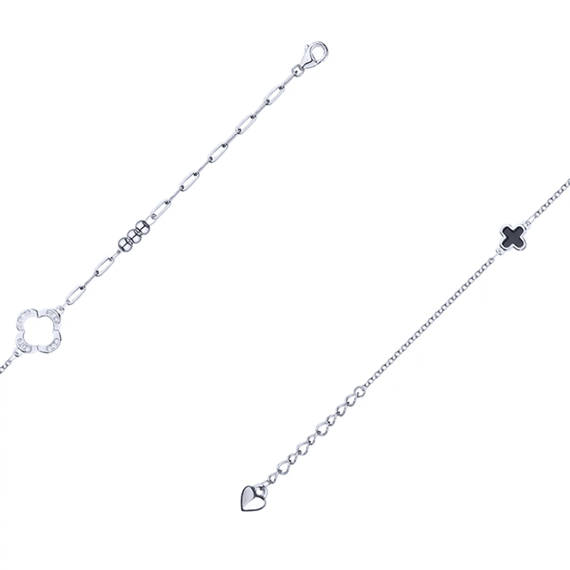 Браслет "Клевер" серебряный с эмалью и фианитами якорное плетение - 1618366 – изображение 1