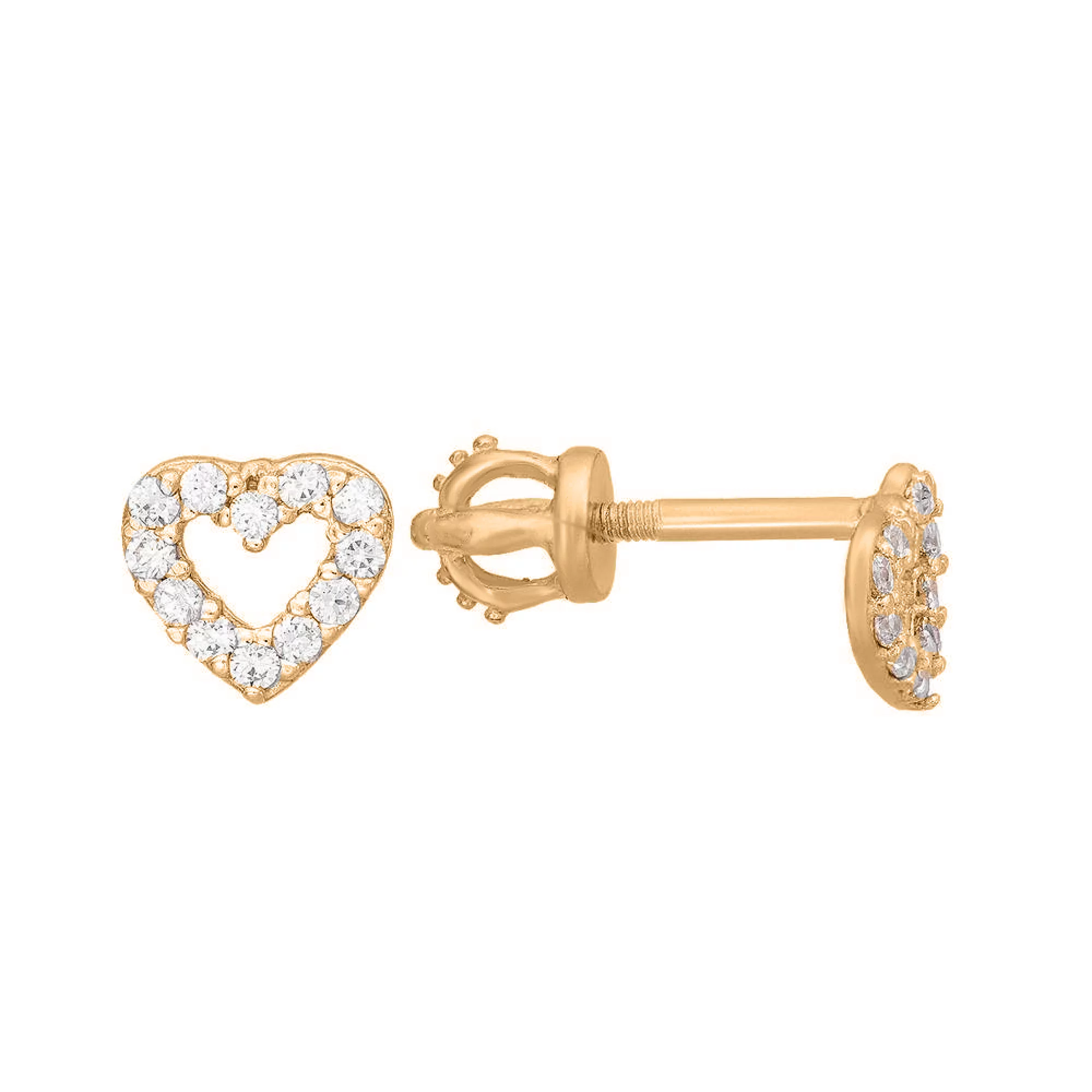 Сережки-гвоздики золоті "Серце" з фіанітами - 1589229 – зображення 1
