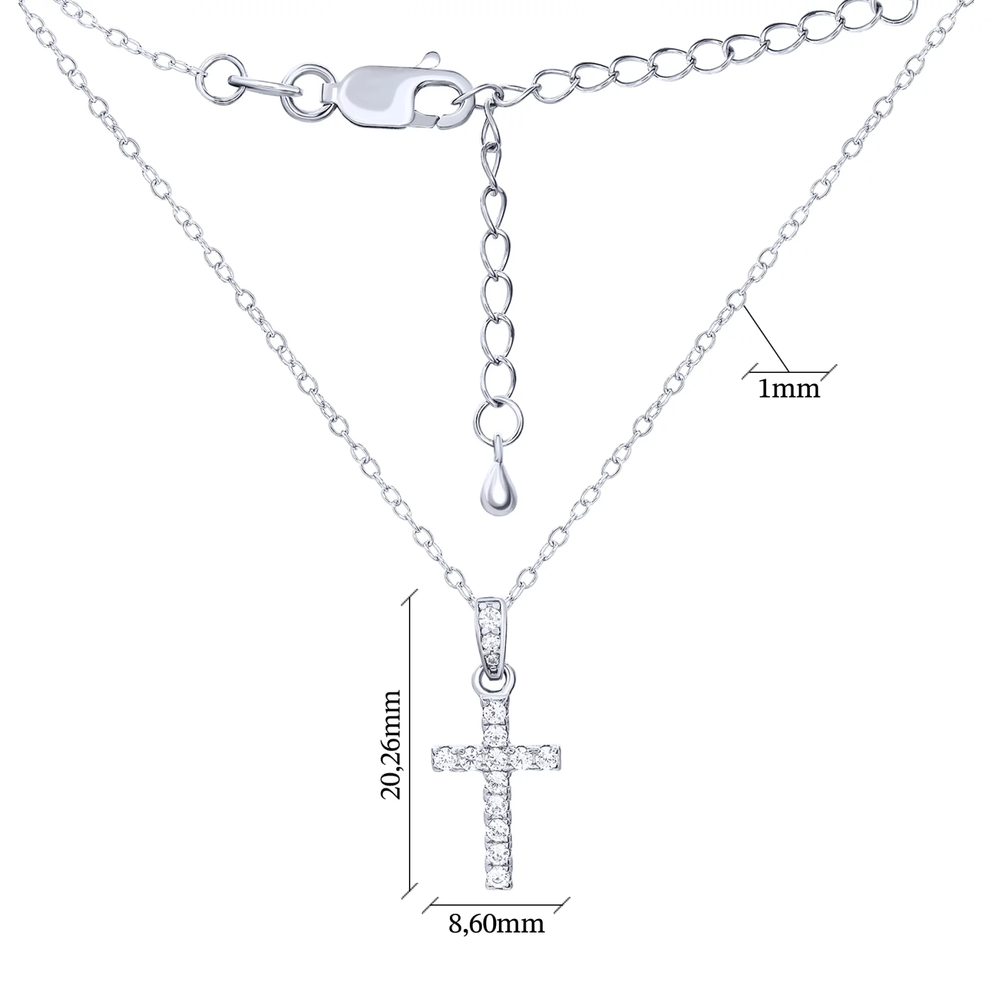 Ланцюжок срібний з підвіскою "Хрест" та фіанітами якірне плетіння - 1592039 – зображення 3