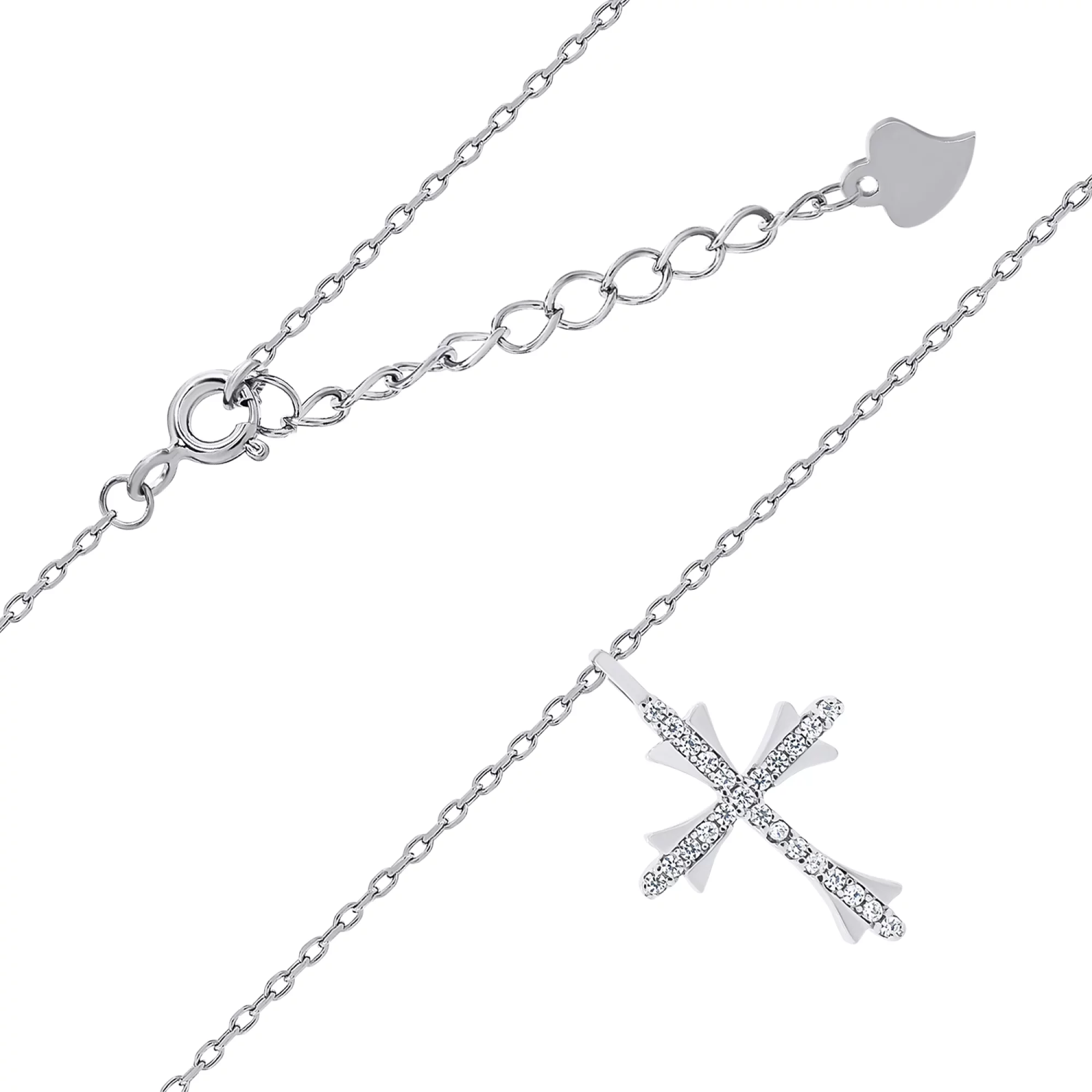 Цепочка с крестиком из серебра с фианитами якорное плетение - 1503892 – изображение 1