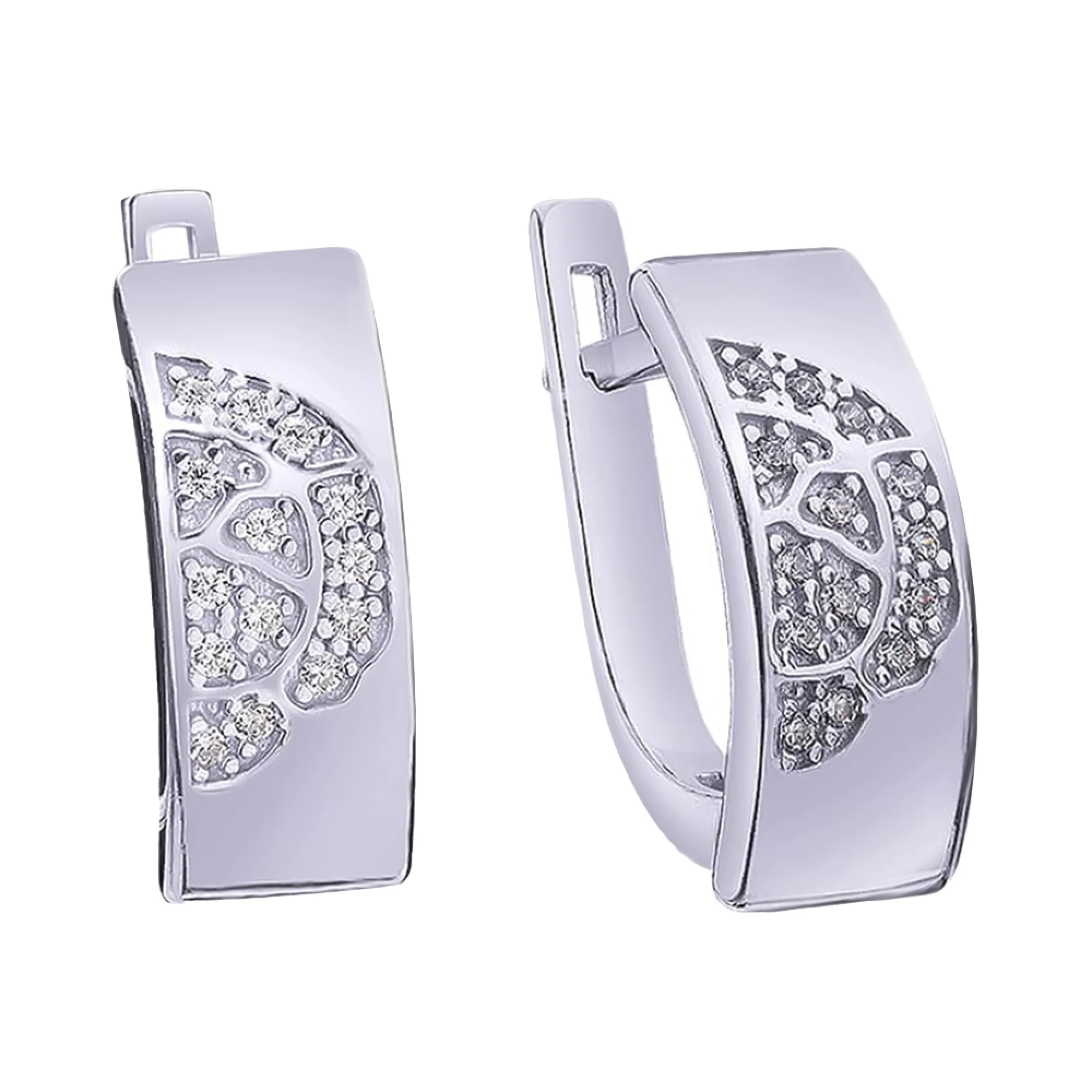 Серебряные серьги с фианитами широкие - 411558 - 1