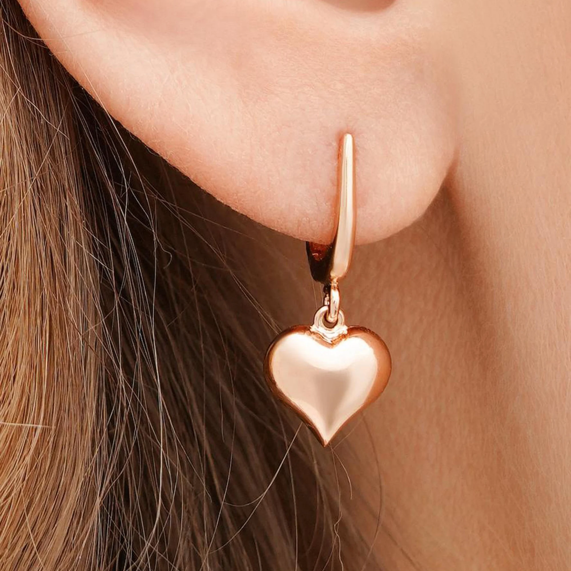 Сережки с подвесным сердечком из красного золота - 1737508 - 1