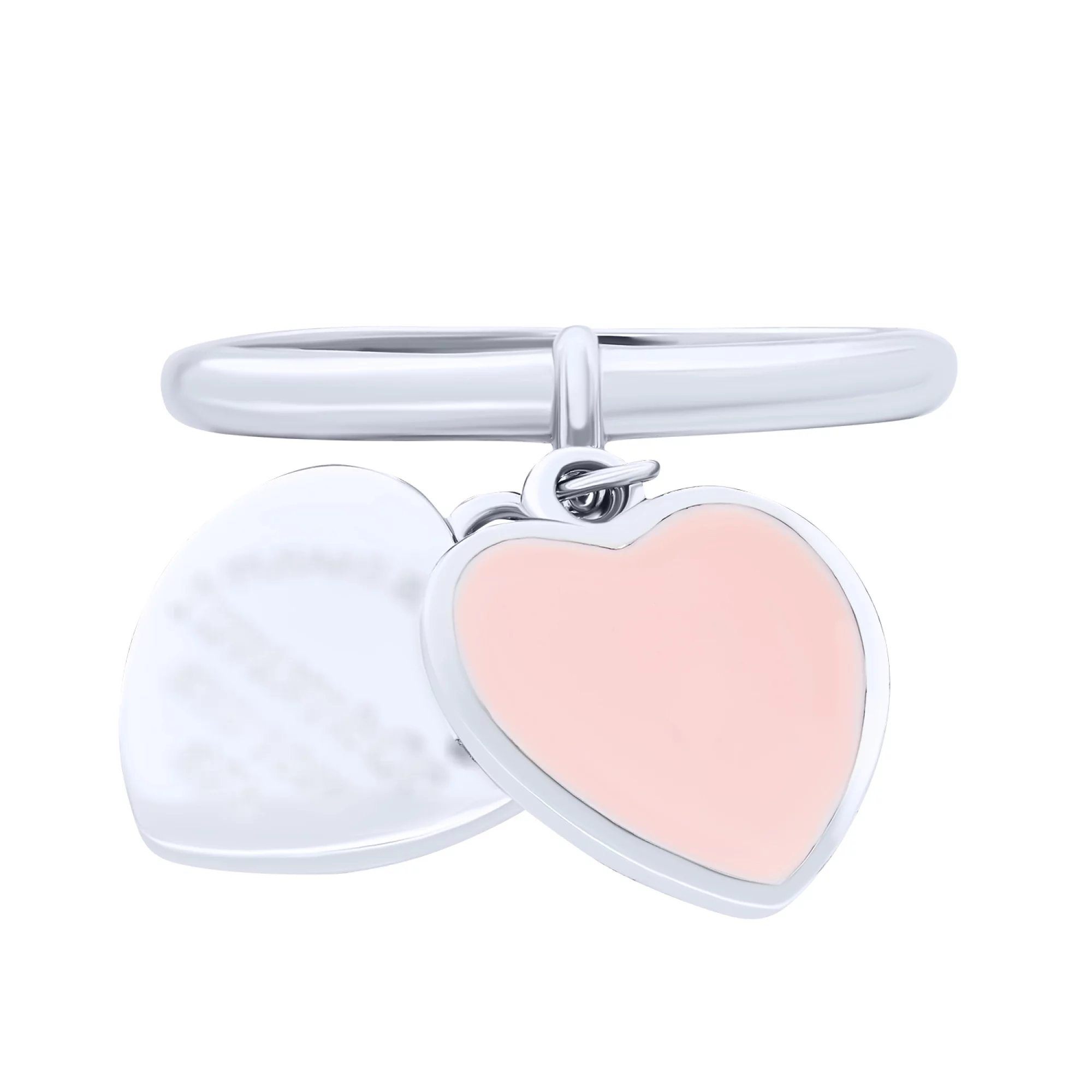 Серебряное кольцо с подвесными сердечками с эмалью - 1611529 – изображение 2