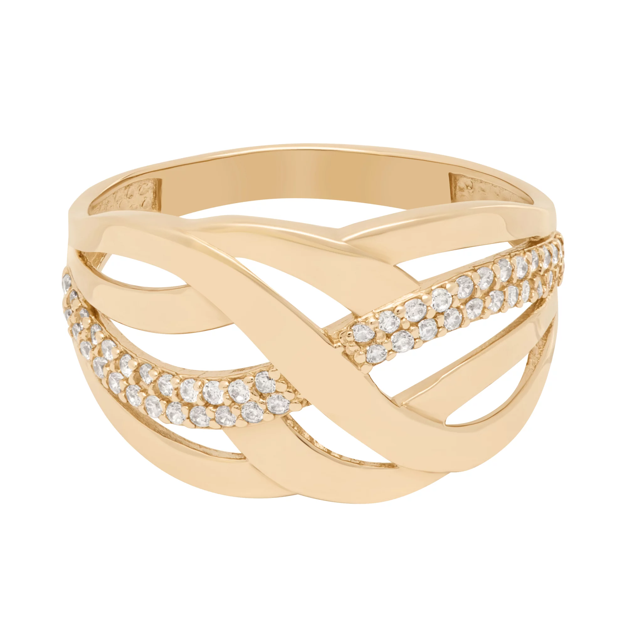 Широкое золотое кольцо с фианитами "Переплетение" - 1640055 – изображение 2