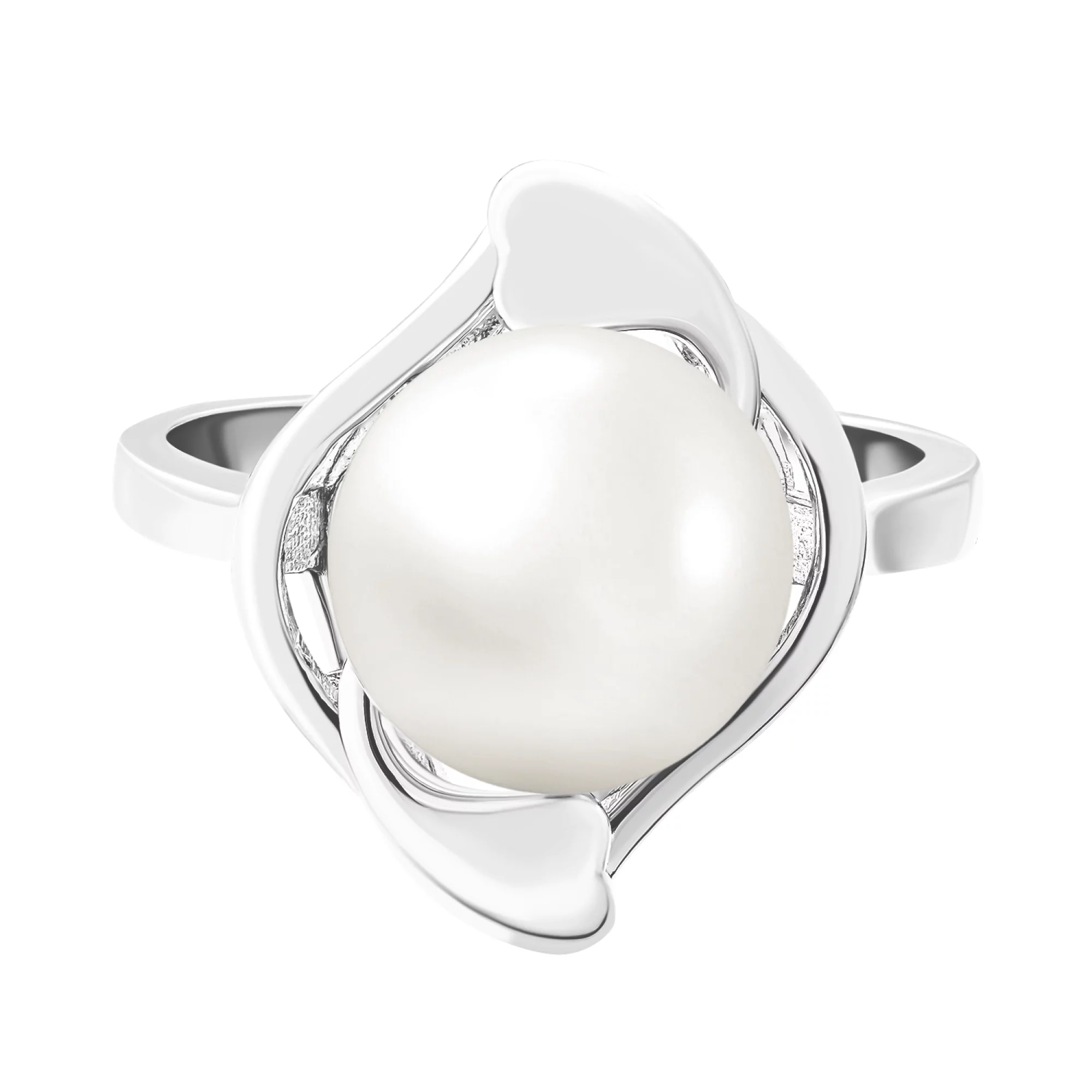 Классическое кольцо из серебра с жемчугом и родированием - 1524772 – изображение 2