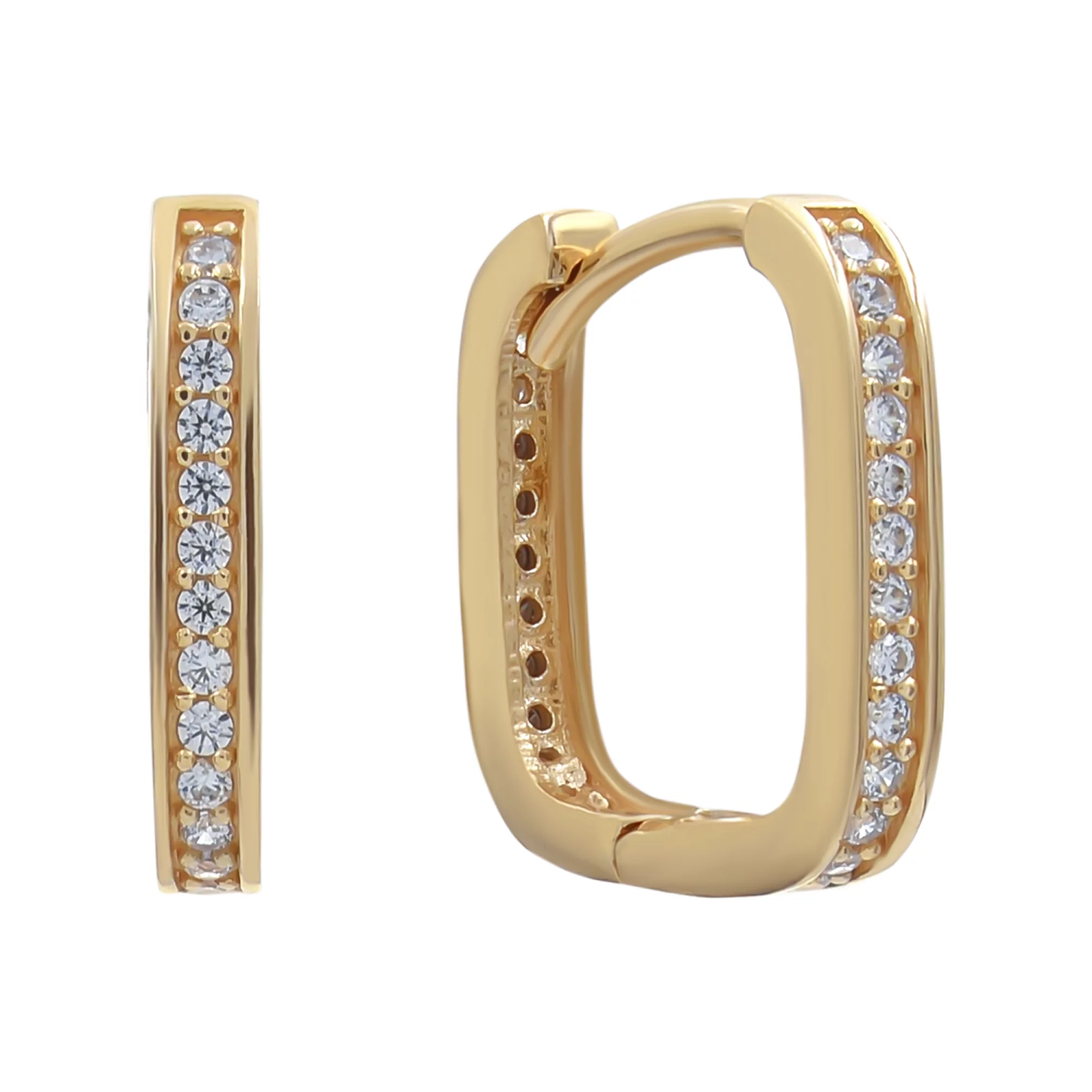 Сережки-кольца золотые с фианитами - 770784 – изображение 1