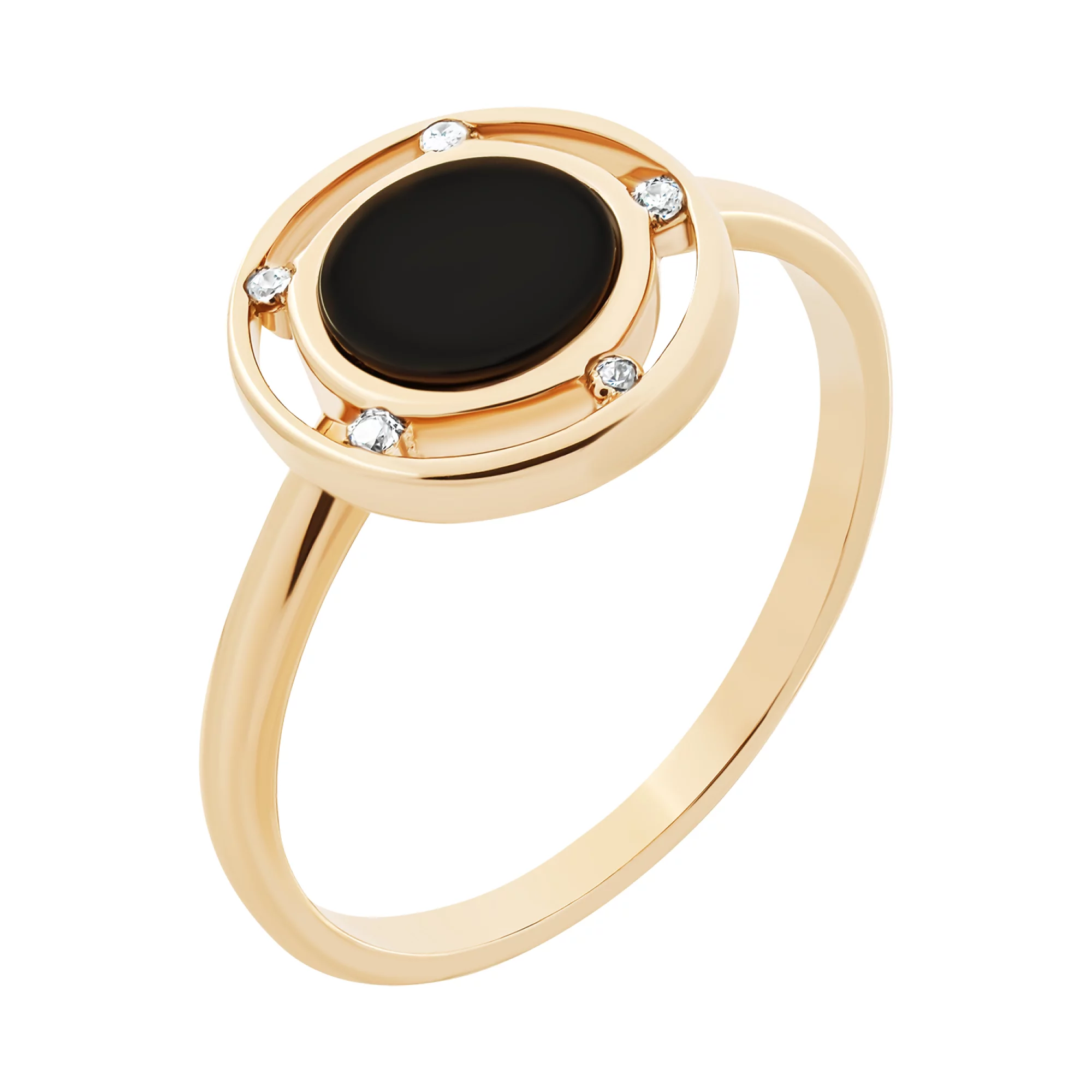 Золотое кольцо с фианитами и агатом - 1511165 – изображение 1