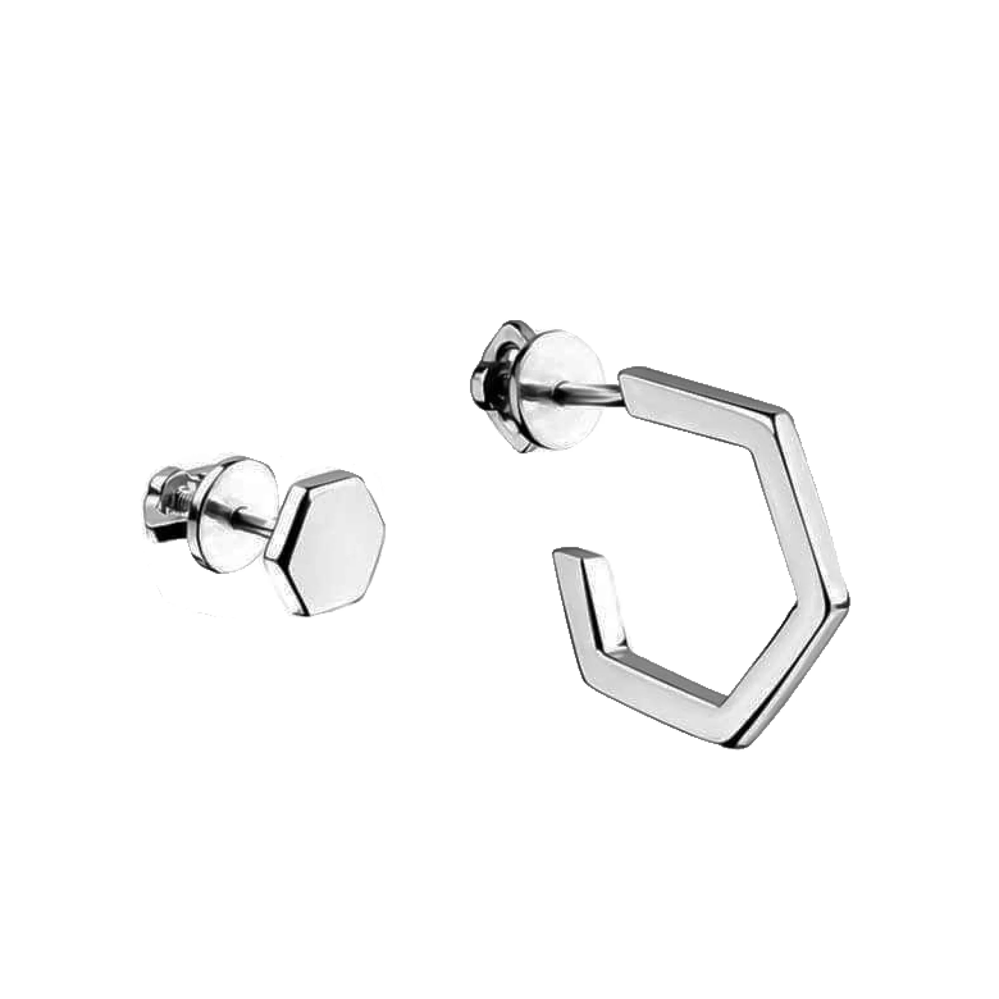 Асиметричні сережки-гвоздики зі срібла у стилі геометрія - 594217 – зображення 1