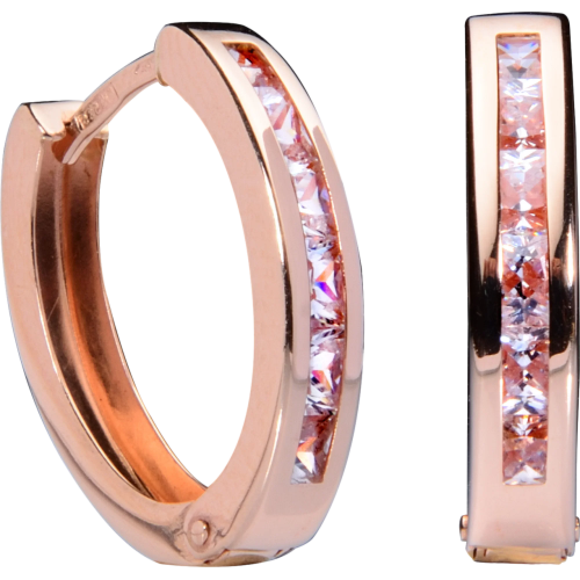 Сережки-кольца из красного золота с фианитами - 407767 - 1