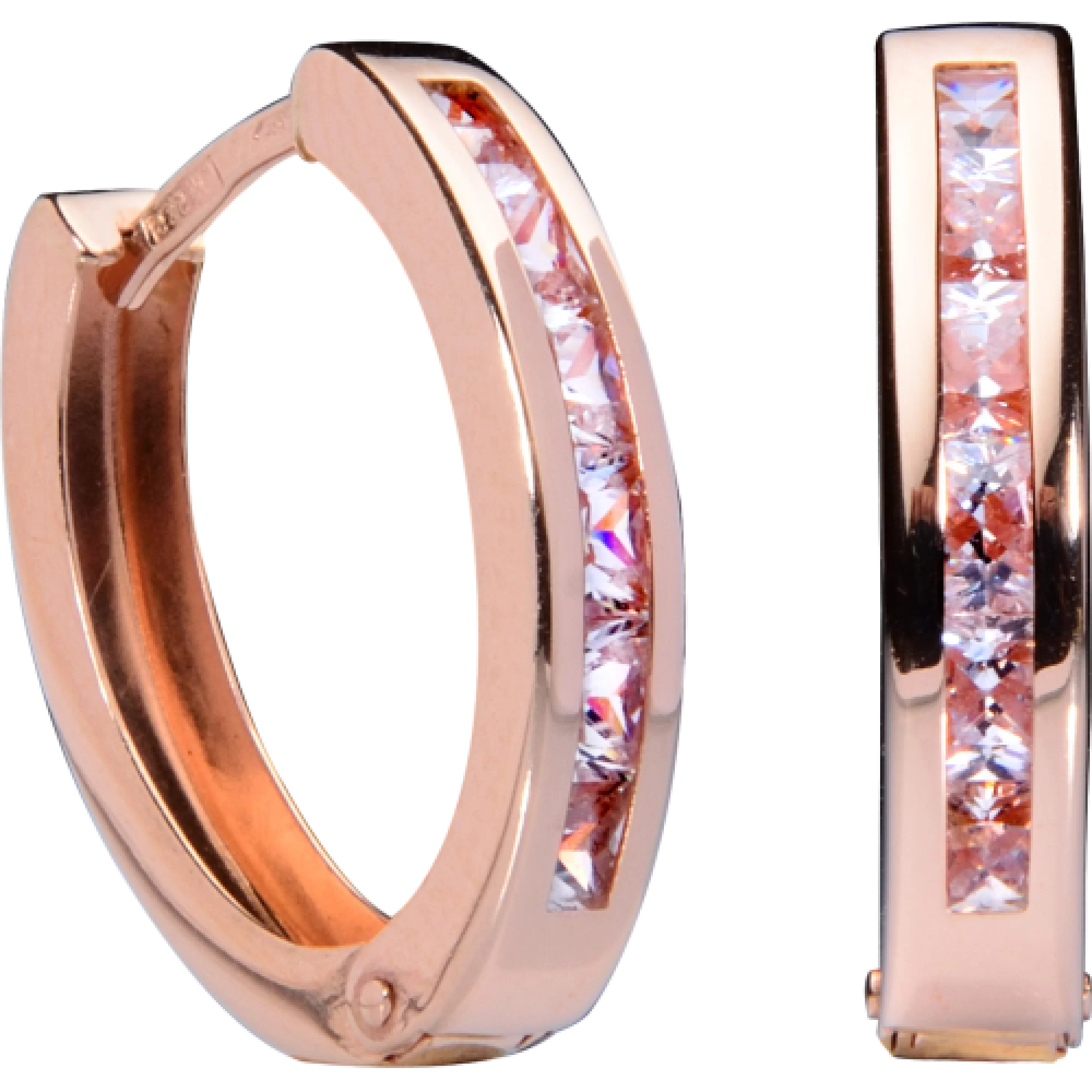 Сережки-кольца из красного золота с фианитом - 407767 – изображение 1