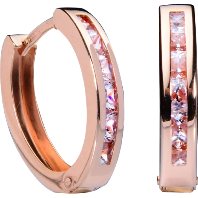 Сережки-кольца из красного золота с фианитом. Артикул 470323: цена, отзывы, фото – купить в интернет-магазине AURUM