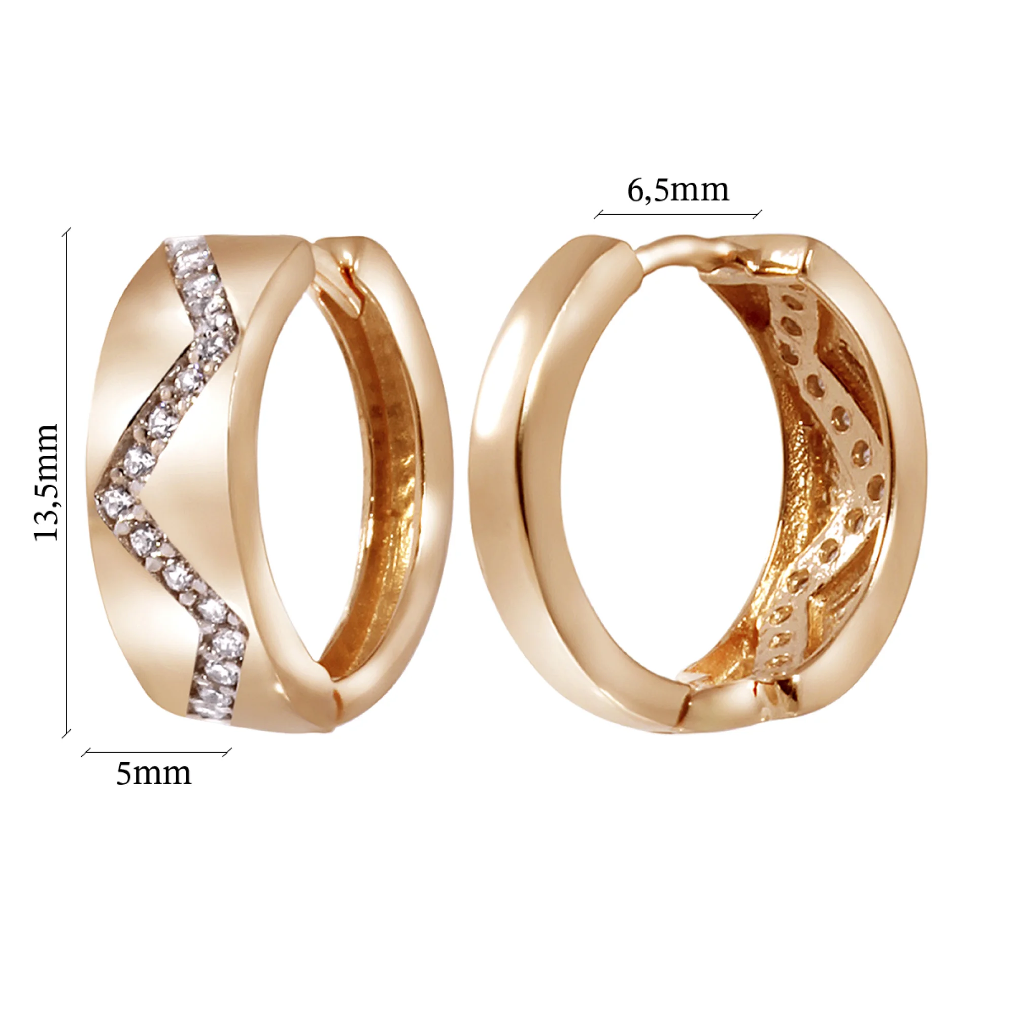 Сережки-кольца из красного золота с фианитами - 959171 - 3
