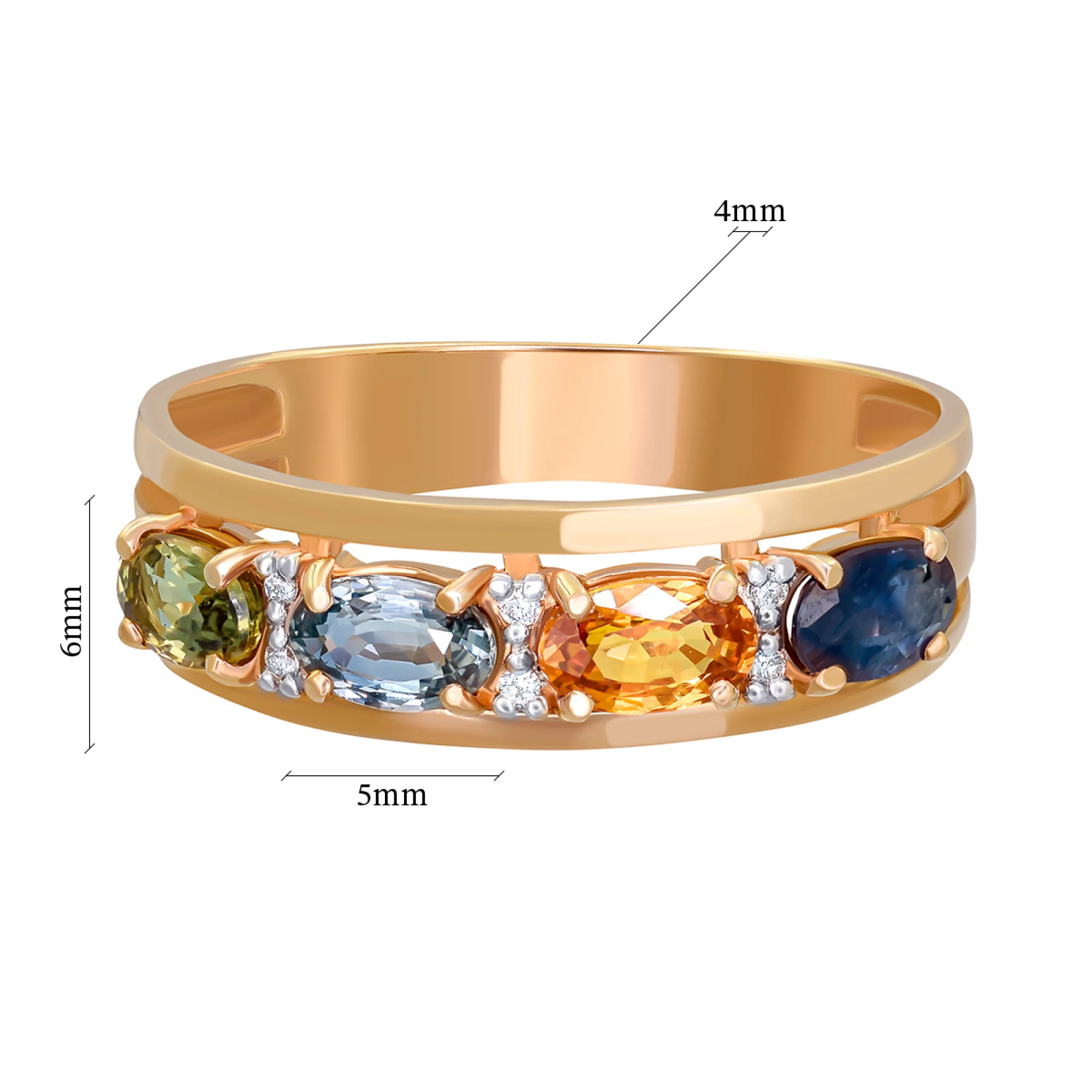 Кольцо из красного золота с бриллиантами и цветными сапфирами - 897032 – изображение 3
