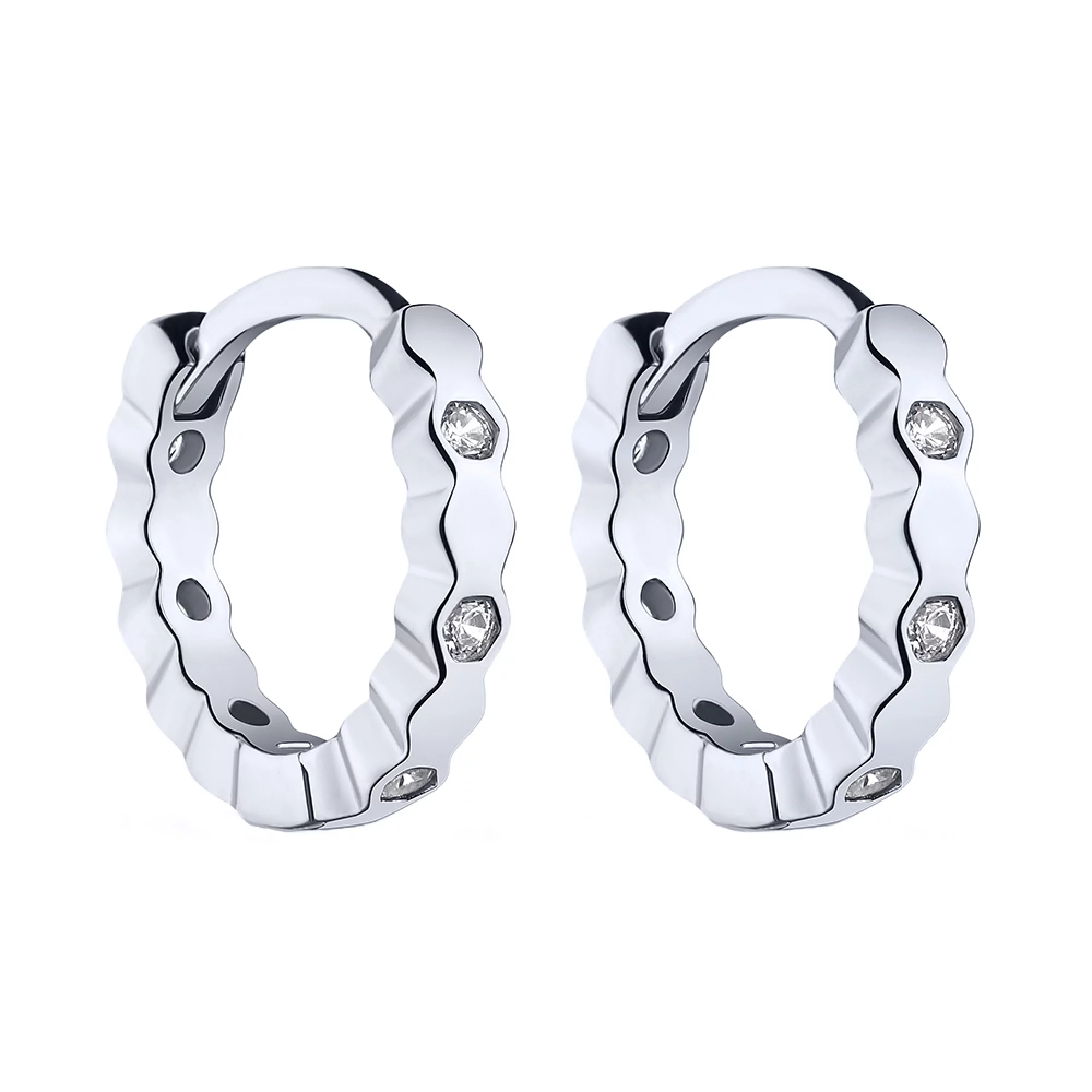 Сережки-кільця з фіанітами у сріблі - 1785708 – зображення 1