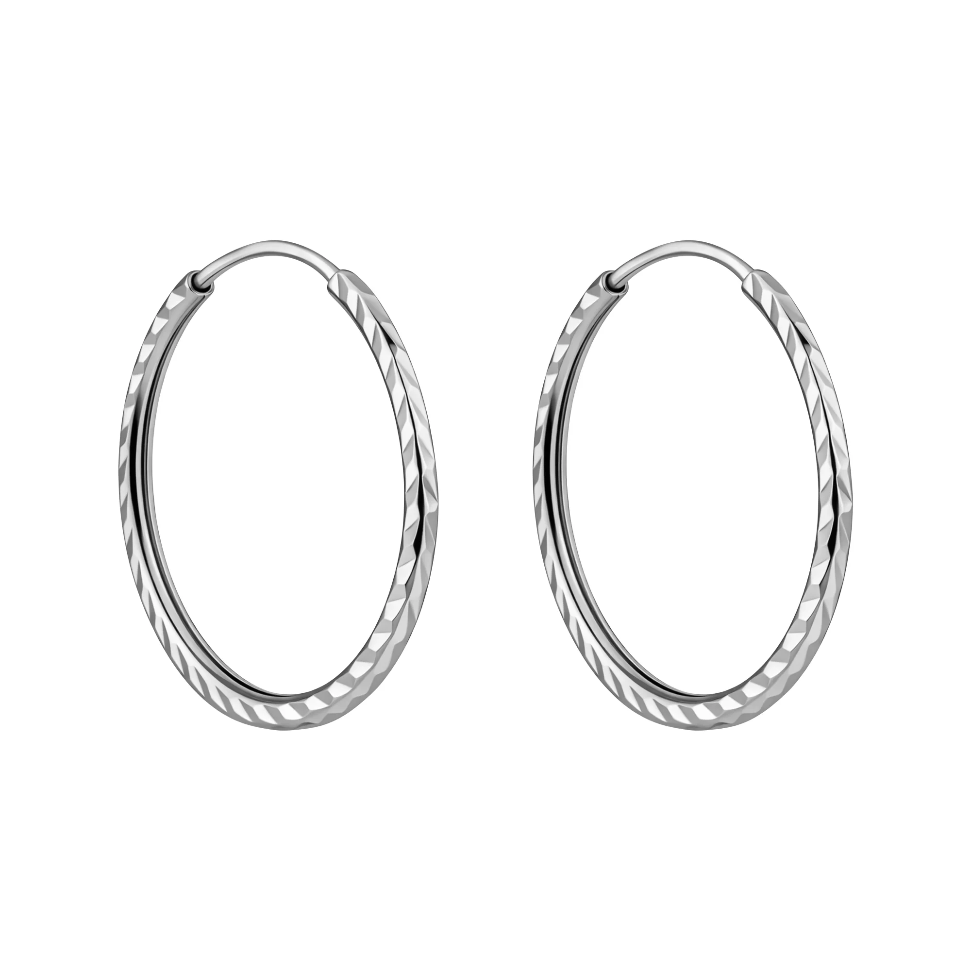 Серьги-кольца из белого золота с алмазной гранью - 2250832 - 1