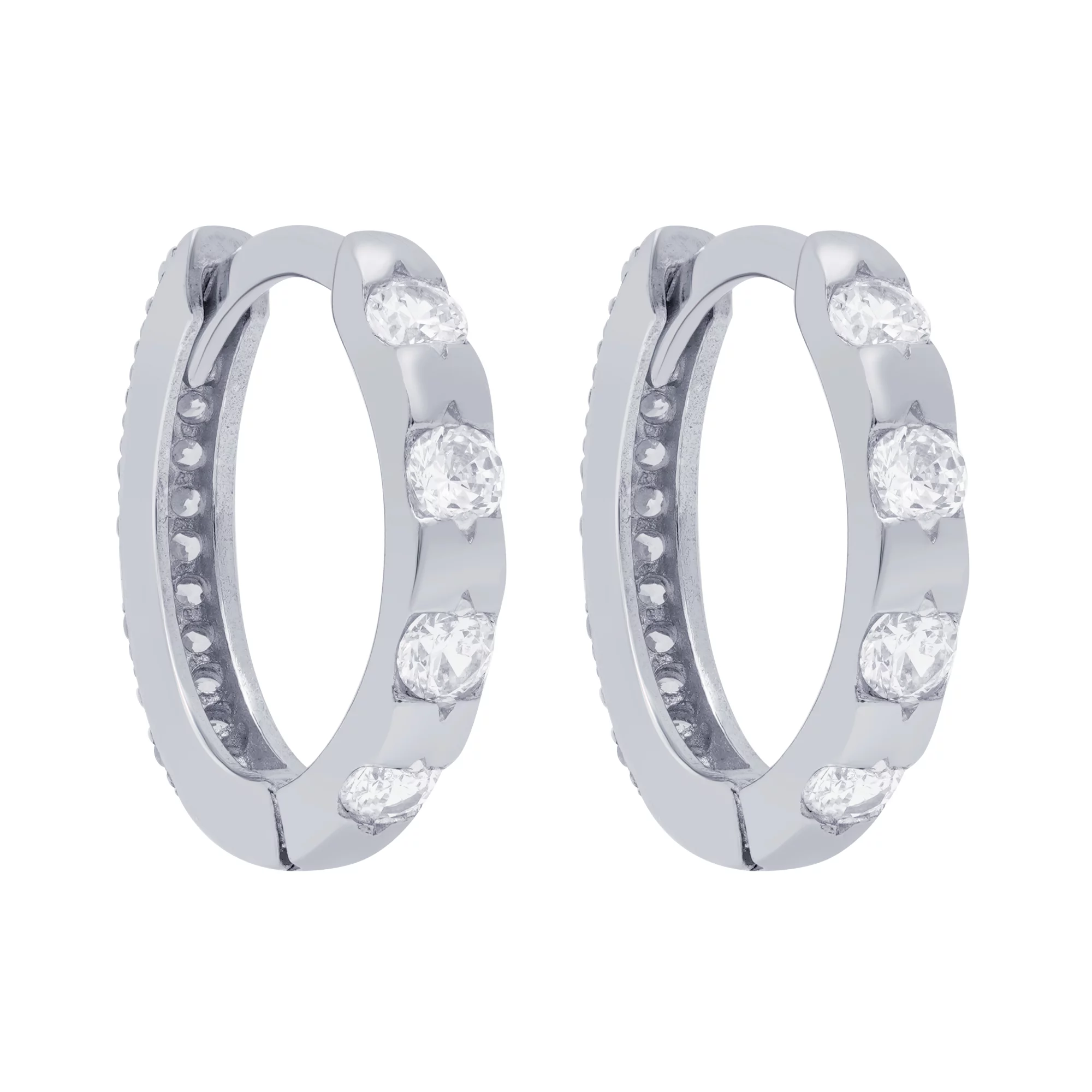 Срібні сережки-кільця з фіанітами - 1668485 – зображення 1