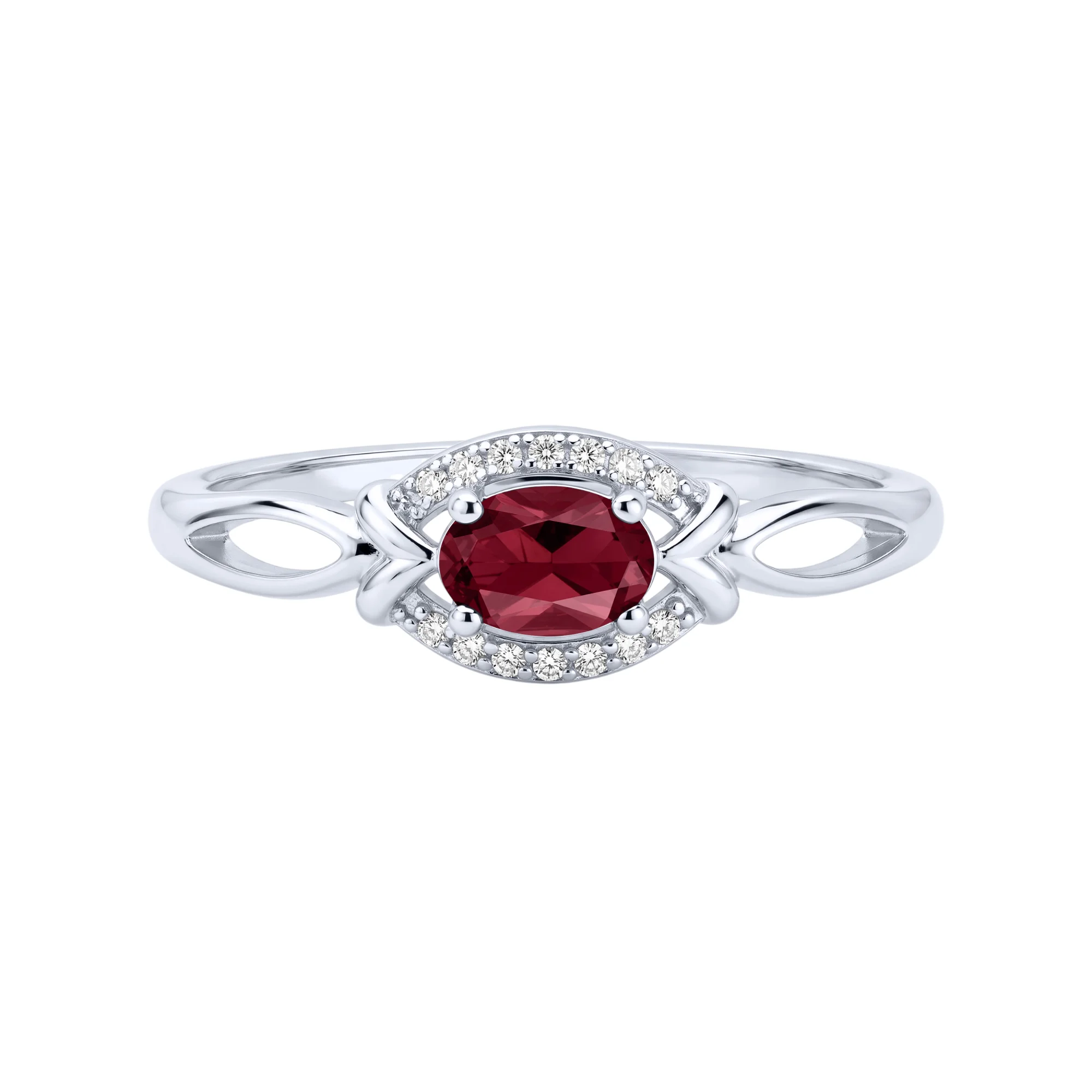 Серебряное кольцо "Овал" с рубином и фианитами - 2299280 - 2