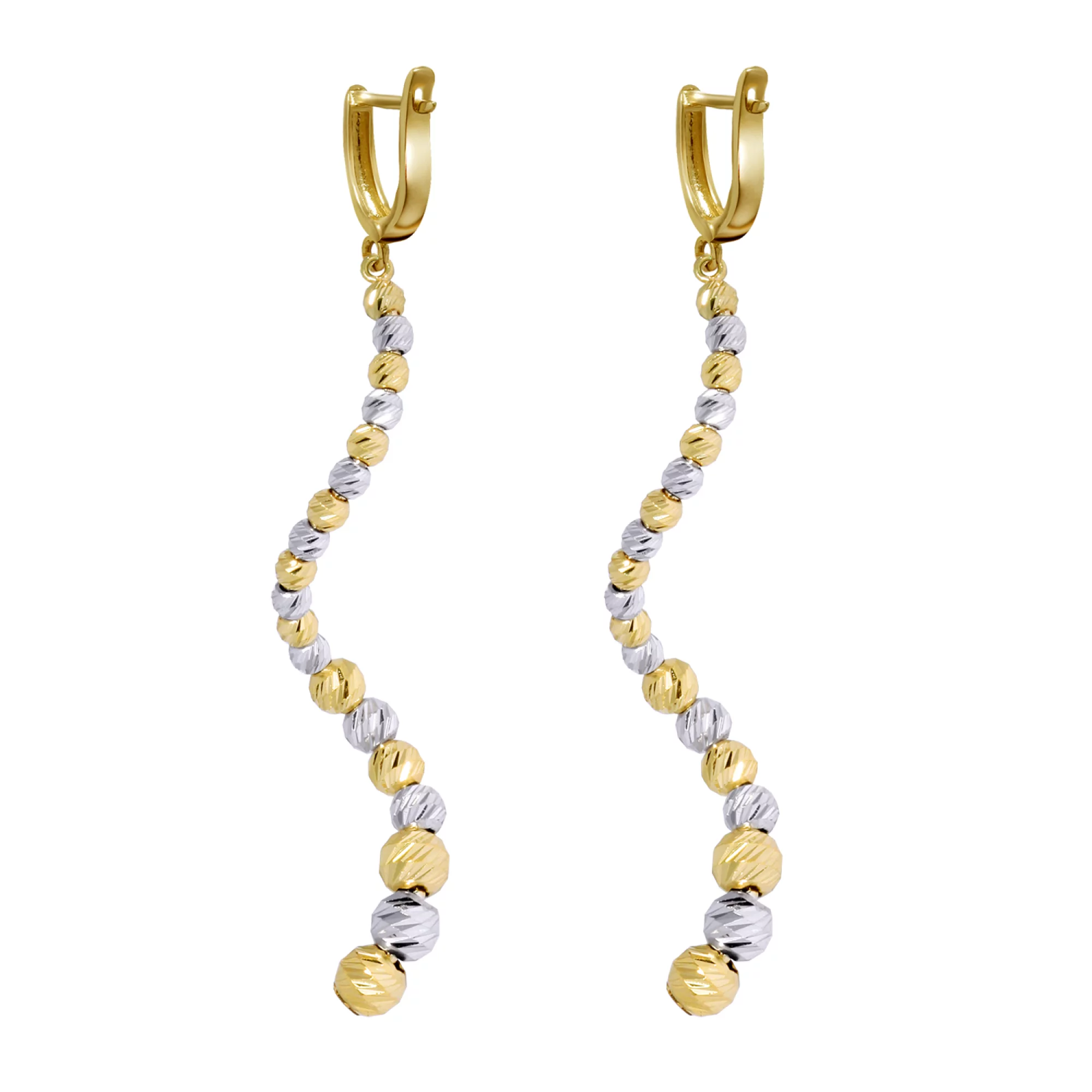 Сережки з комбінованого золота з підвісками - 968622 – зображення 2