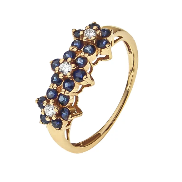 Золотое кольцо с бриллиантами и сапфирами. Артикул 52128/2сап: цена, отзывы, фото – купить в интернет-магазине AURUM