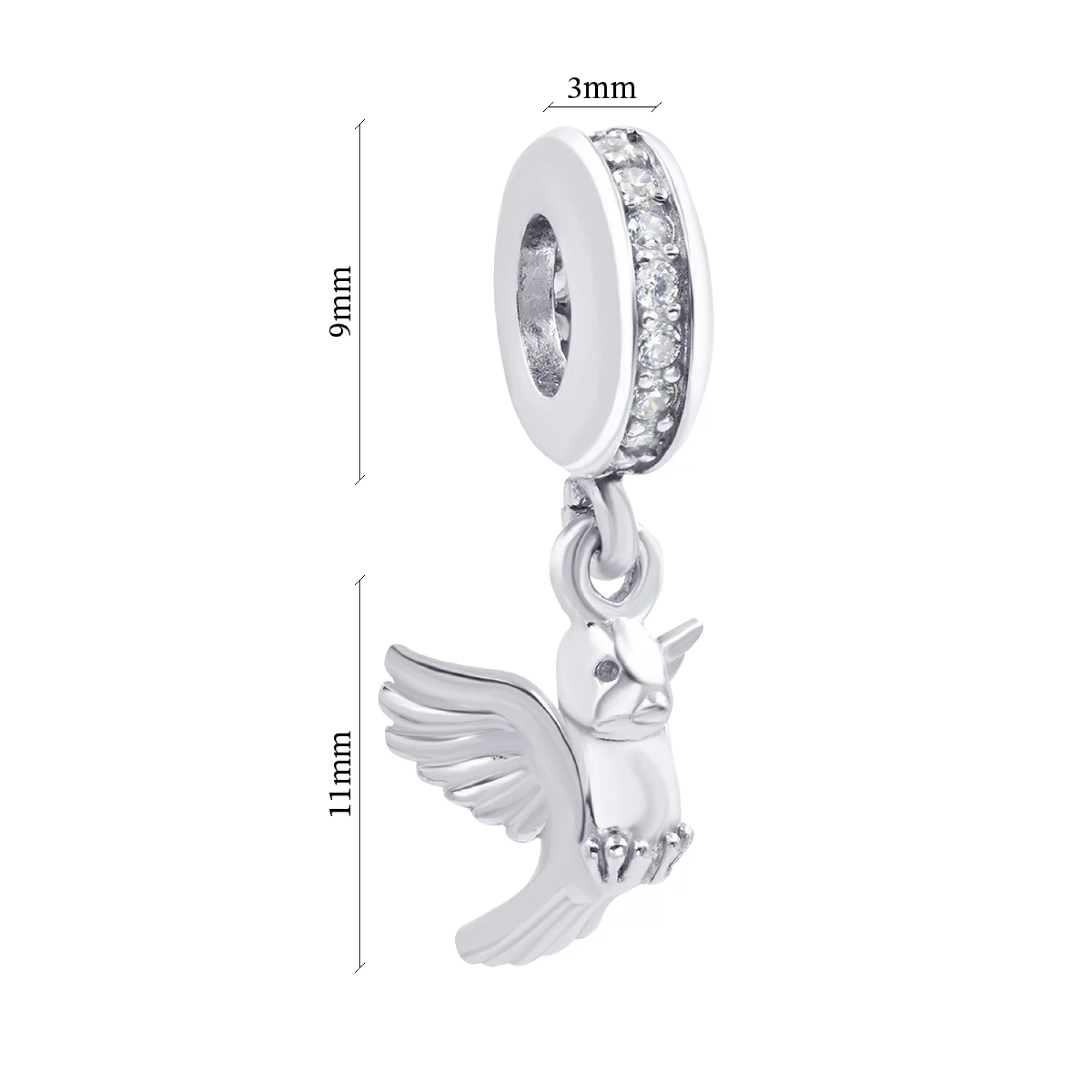 Шарм из серебра с фианитом "Птичка" - 436511 – изображение 2