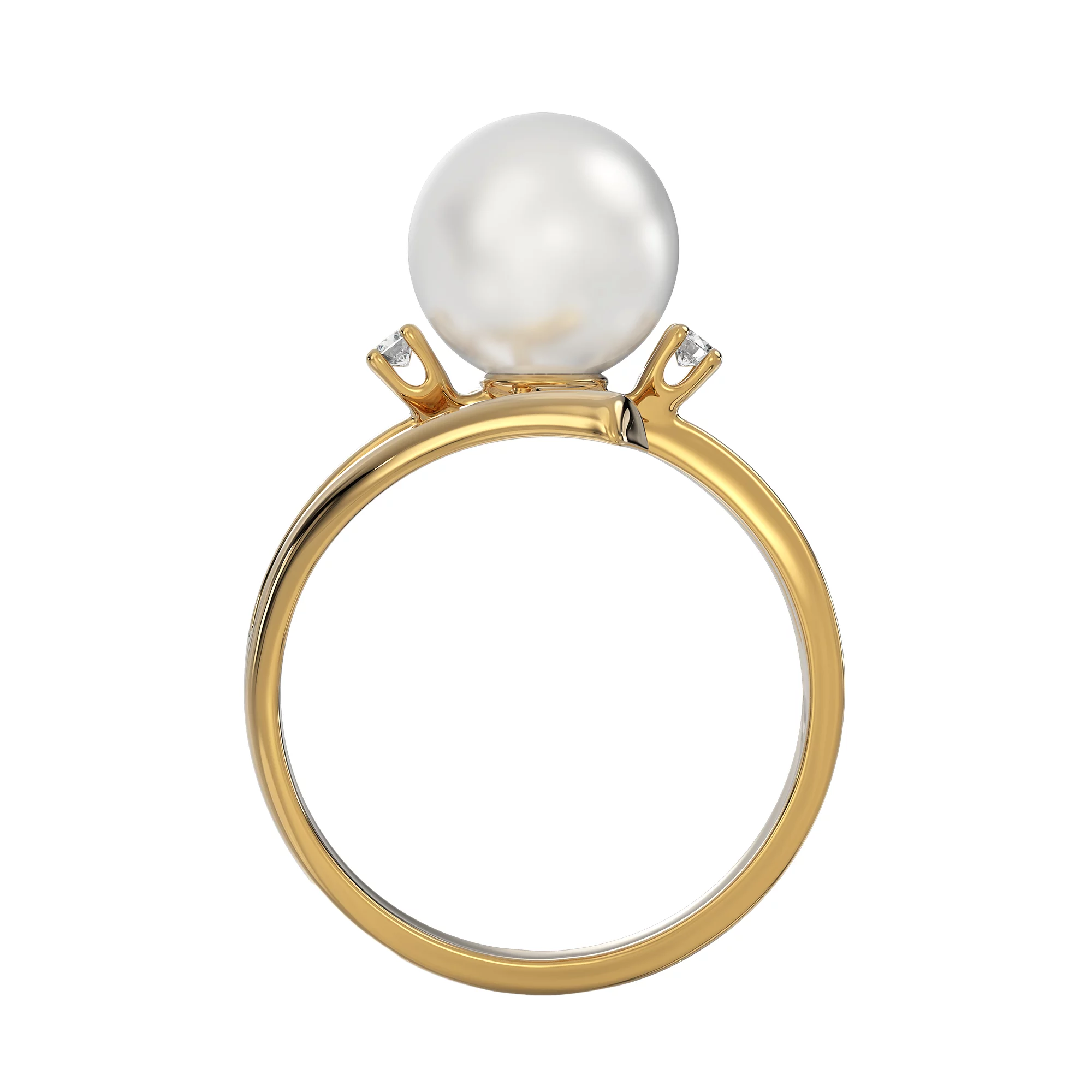 Золотое кольцо с жемчугом и бриллиантами - 521770 – изображение 2