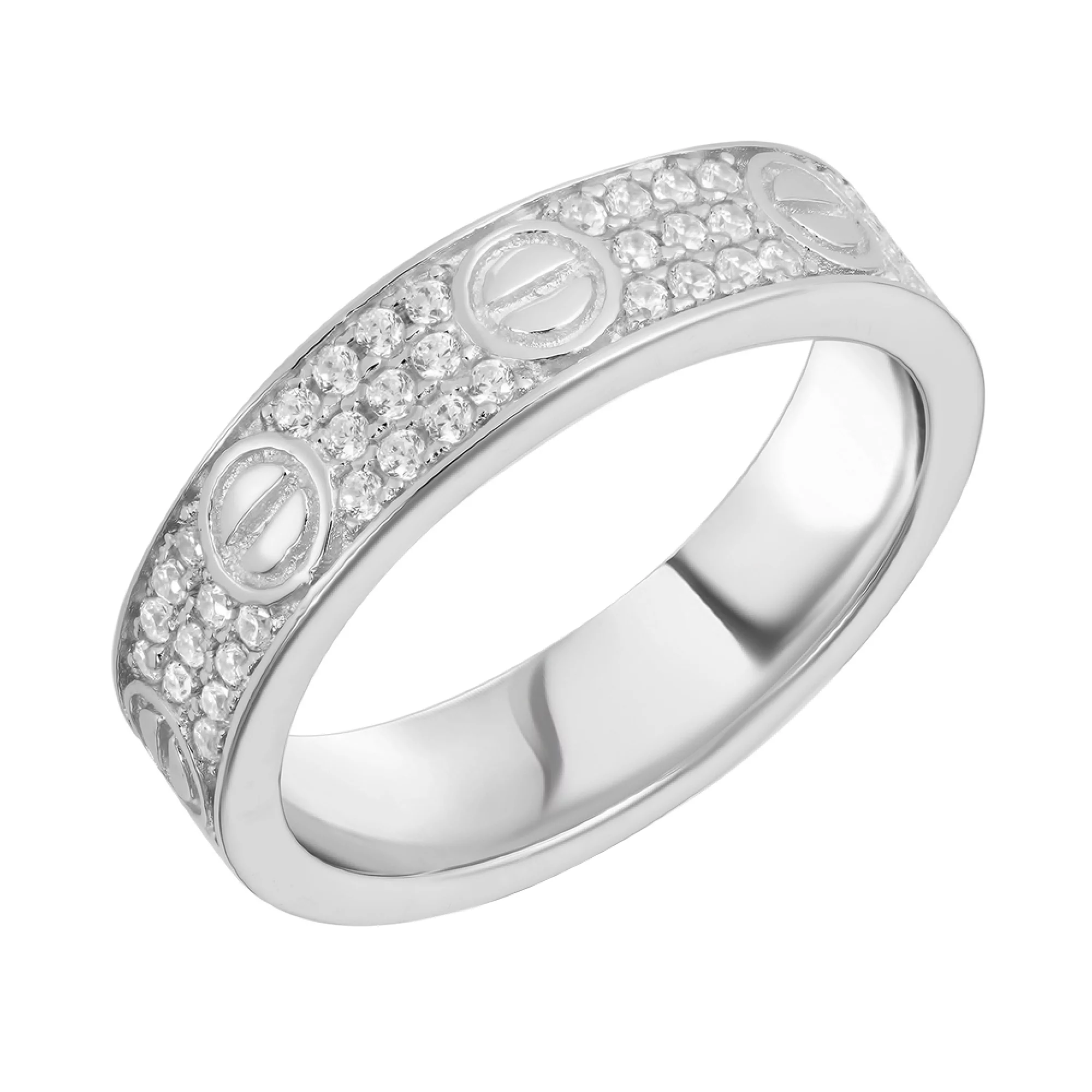 Кольцо из серебра с фианитом "Love" - 1450477 – изображение 1