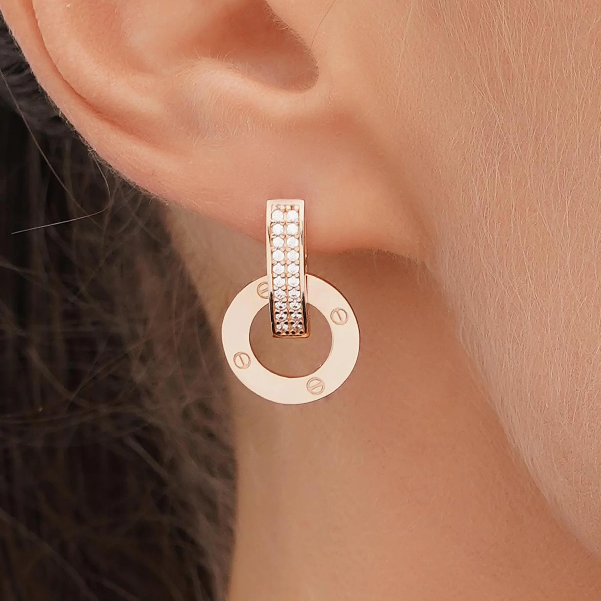 Сережки из красного золота с подвесом и фианитами - 1748314 - 1