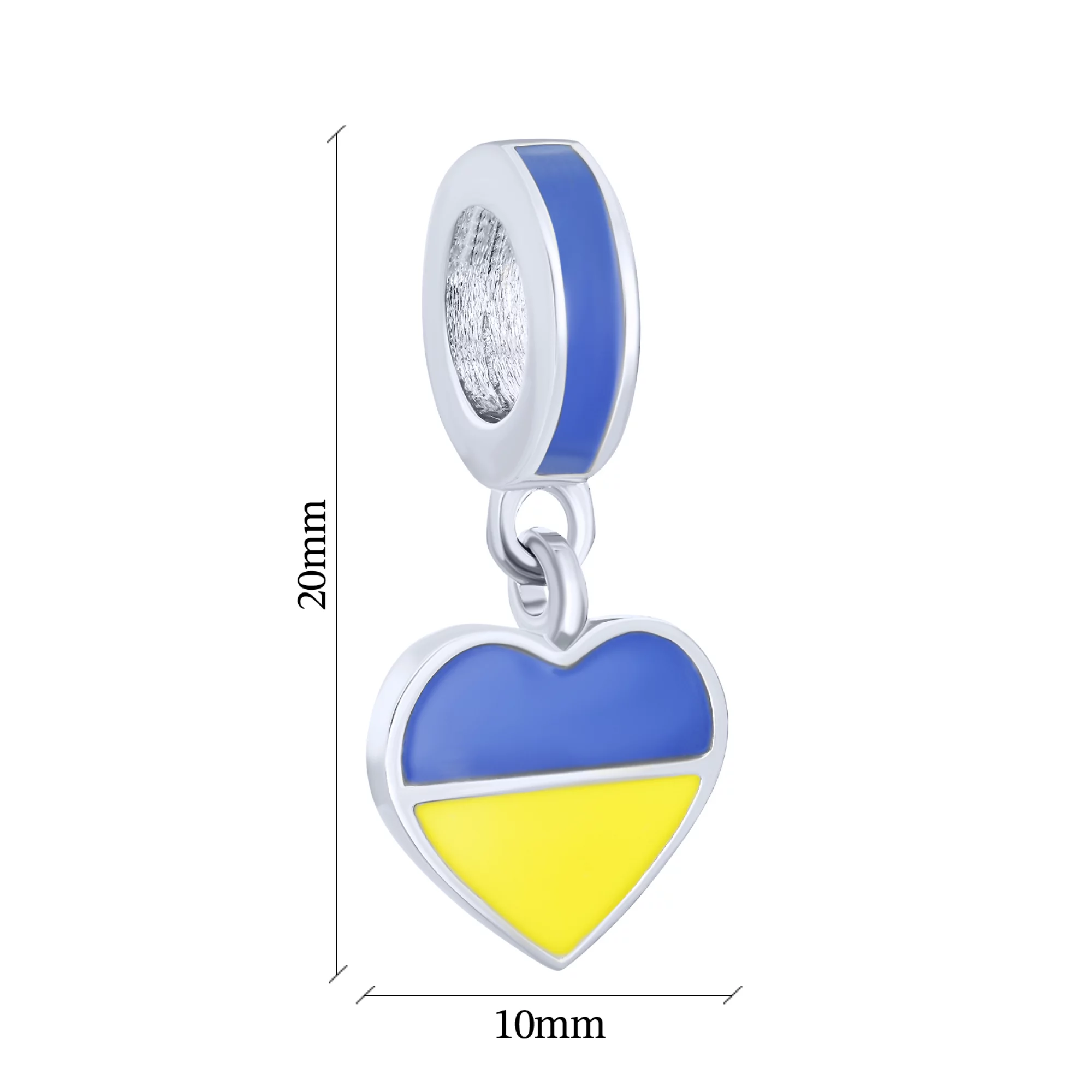 Срібний шарм "Серце України" з синьою та жовтою емаллю - 1612085 – зображення 2