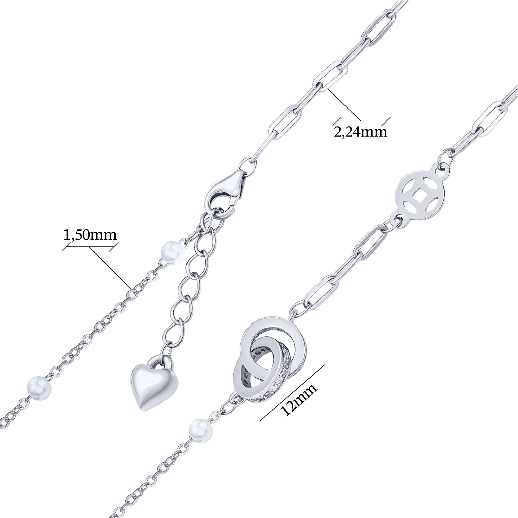 Срібний браслет "Кільця" з доріжкою фіанітів плетіння якір - 1644895 – зображення 3