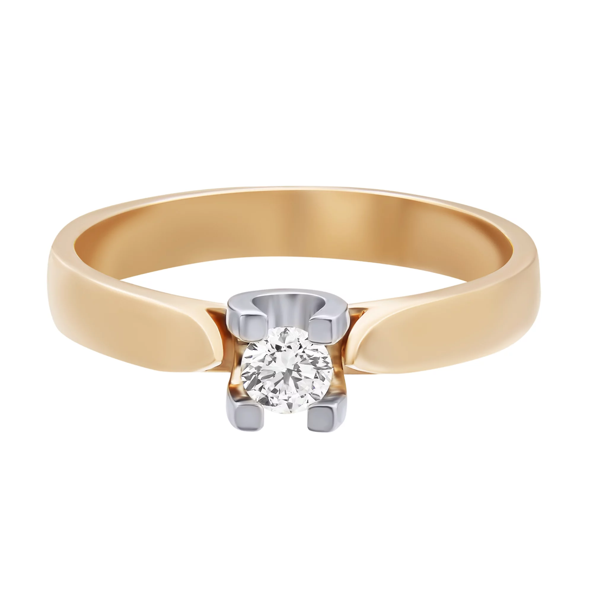 Кольцо из комбинированного золота с бриллиантом - 863710 – изображение 2